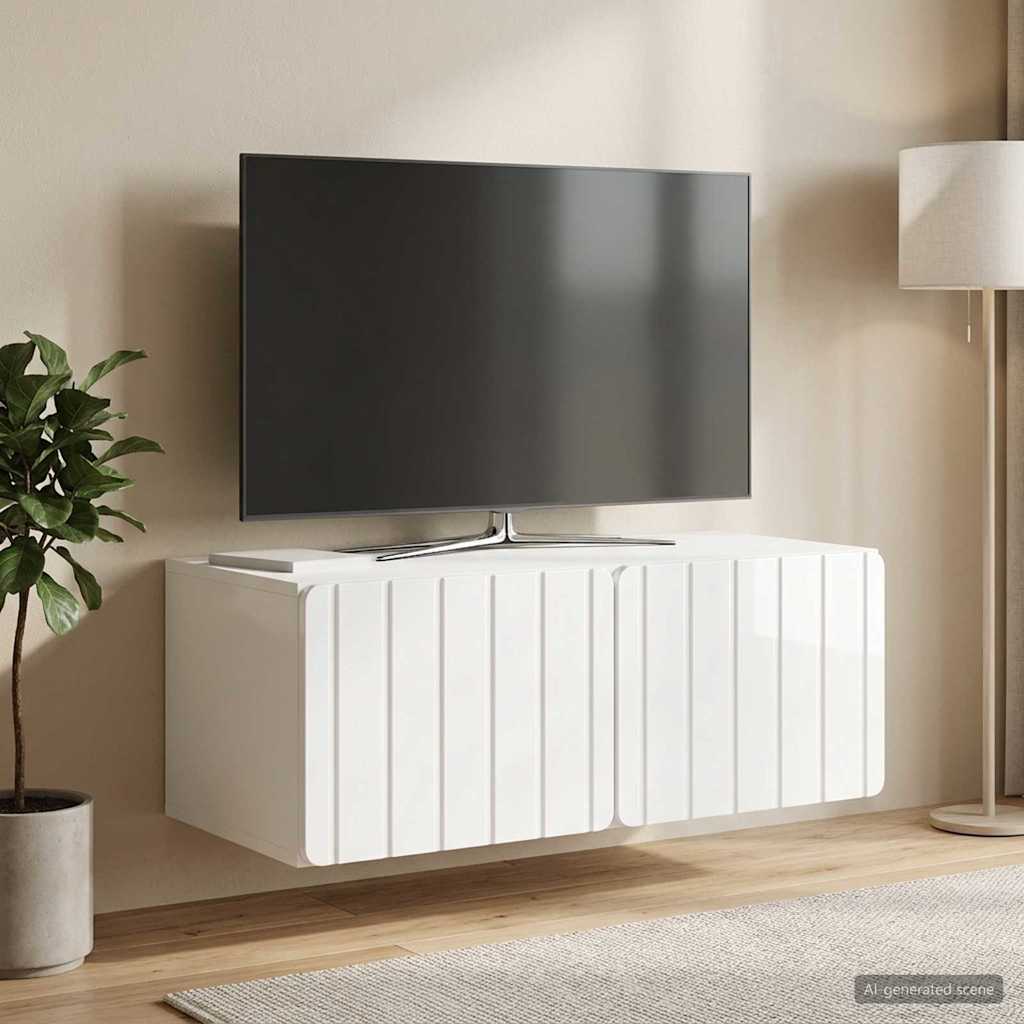 Wandbeugel TV-kast Hoogglans Wit 78,5 x 41 x 30 cm Bewerkt hout
