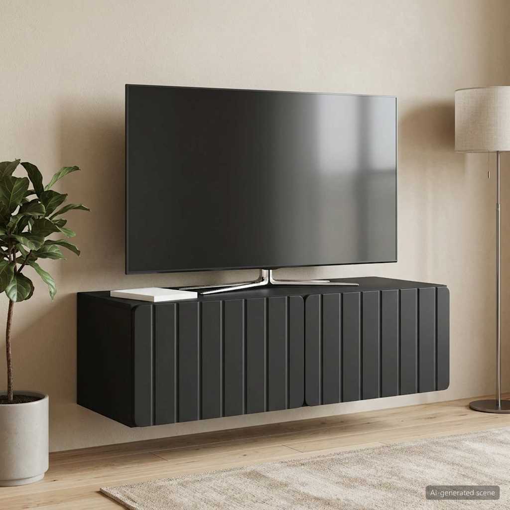 Wandbeugel TV-kast Zwart 98 x 41 x 30 cm Bewerkt hout – afbeelding 1