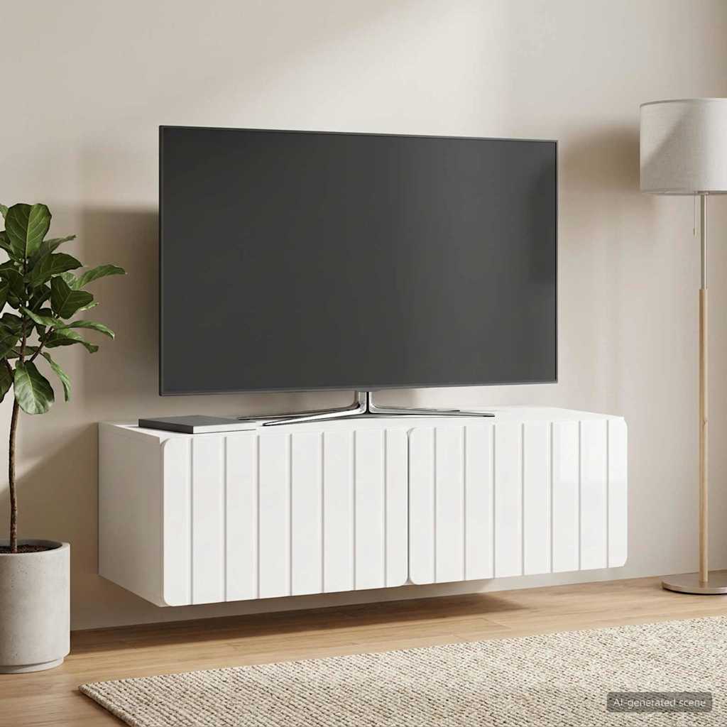 Wandbeugel TV-kast Hoogglans Wit 98 x 41 x 30 cm Bewerkt hout – afbeelding 1