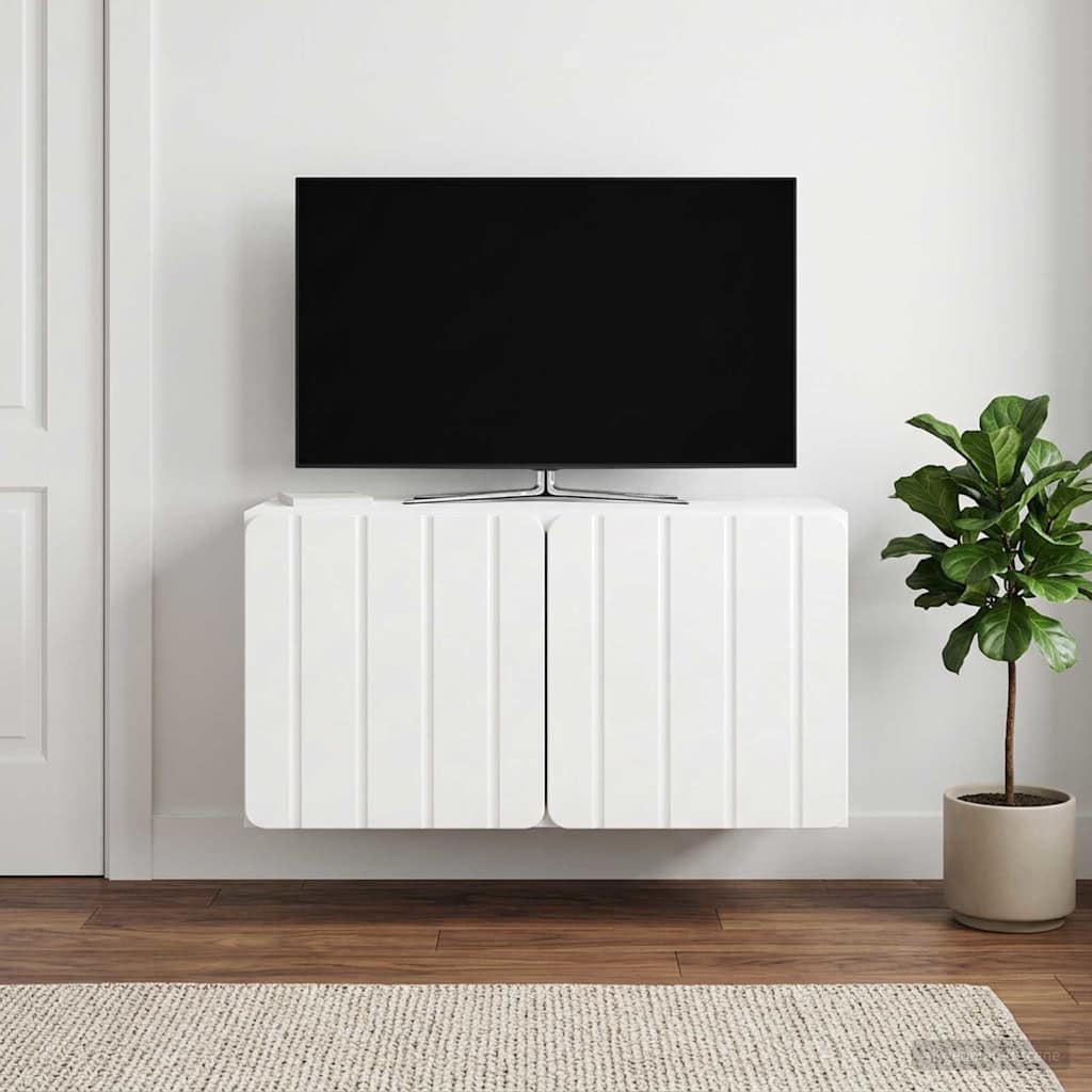 Wandbeugel TV-kast Hoogglans Wit 59,5 x 31 x 30 cm Bewerkt hout – afbeelding 1