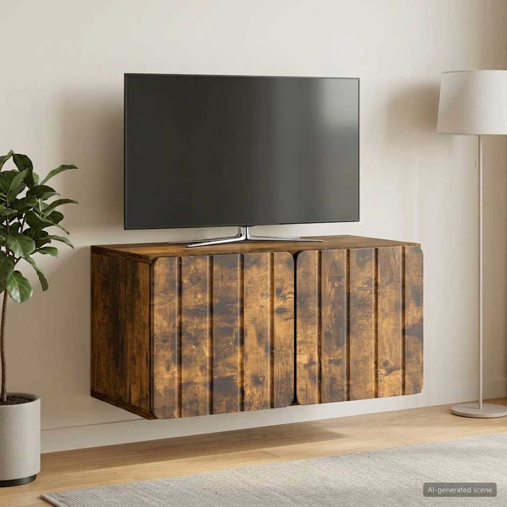 Wandbeugel TV-kast Gerookt eiken 59,5 x 31 x 30 cm Bewerkt hout – afbeelding 1