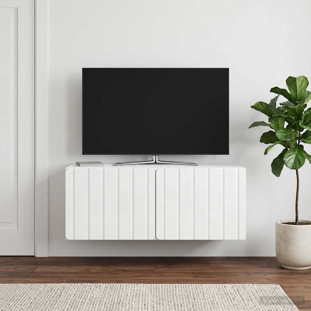 Wandbeugel TV-kast Hoogglans Wit 78,5 x 31 x 30 cm Bewerkt hout – afbeelding 1