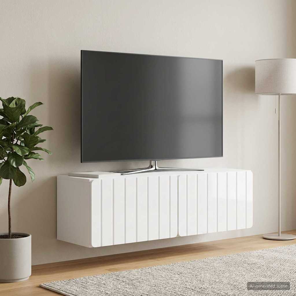 Wandbeugel TV-kast Hoogglans Wit 98 x 31 x 30 cm Bewerkt hout