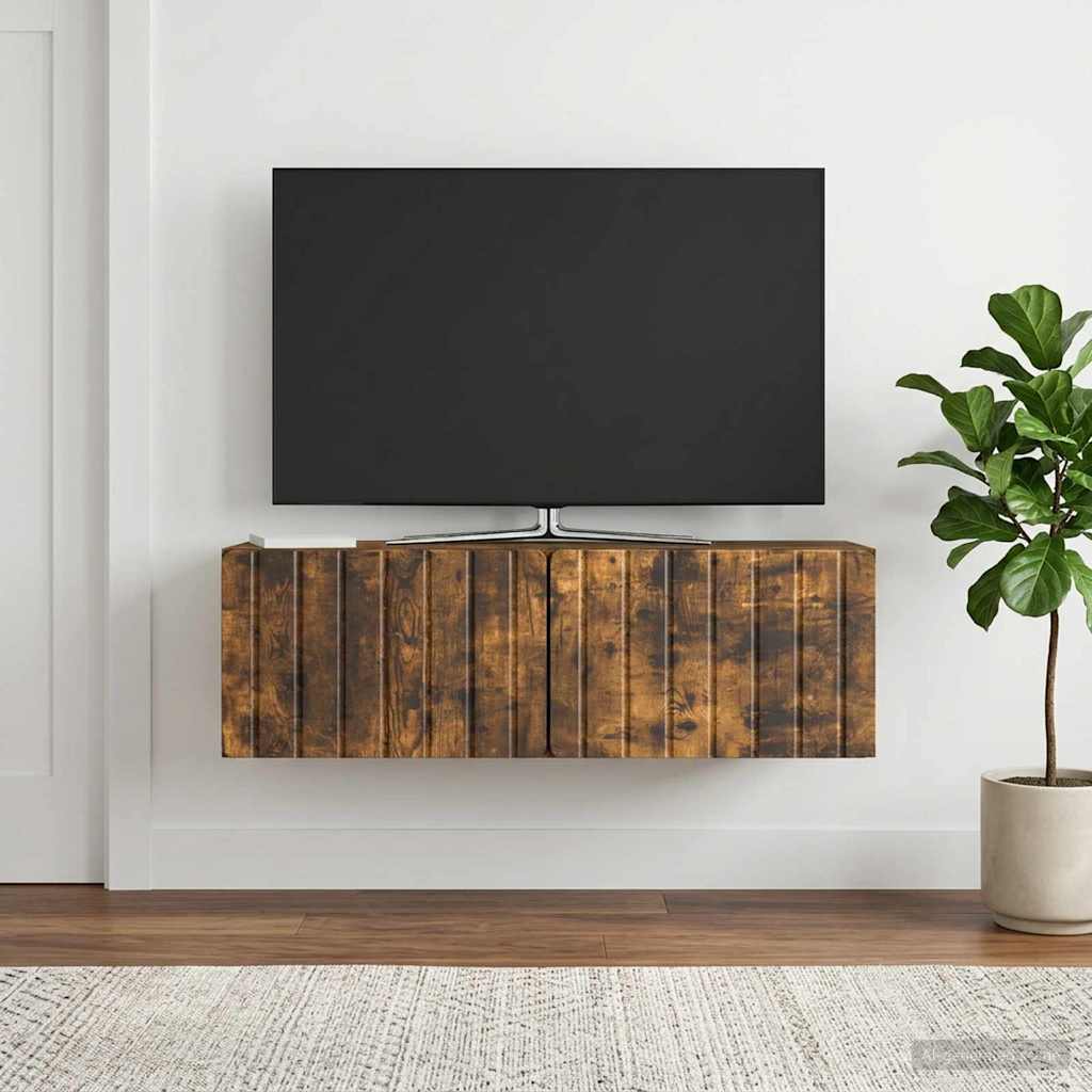 Wandbeugel TV-kast Gerookt eiken 98 x 31 x 30 cm Bewerkt hout – afbeelding 1