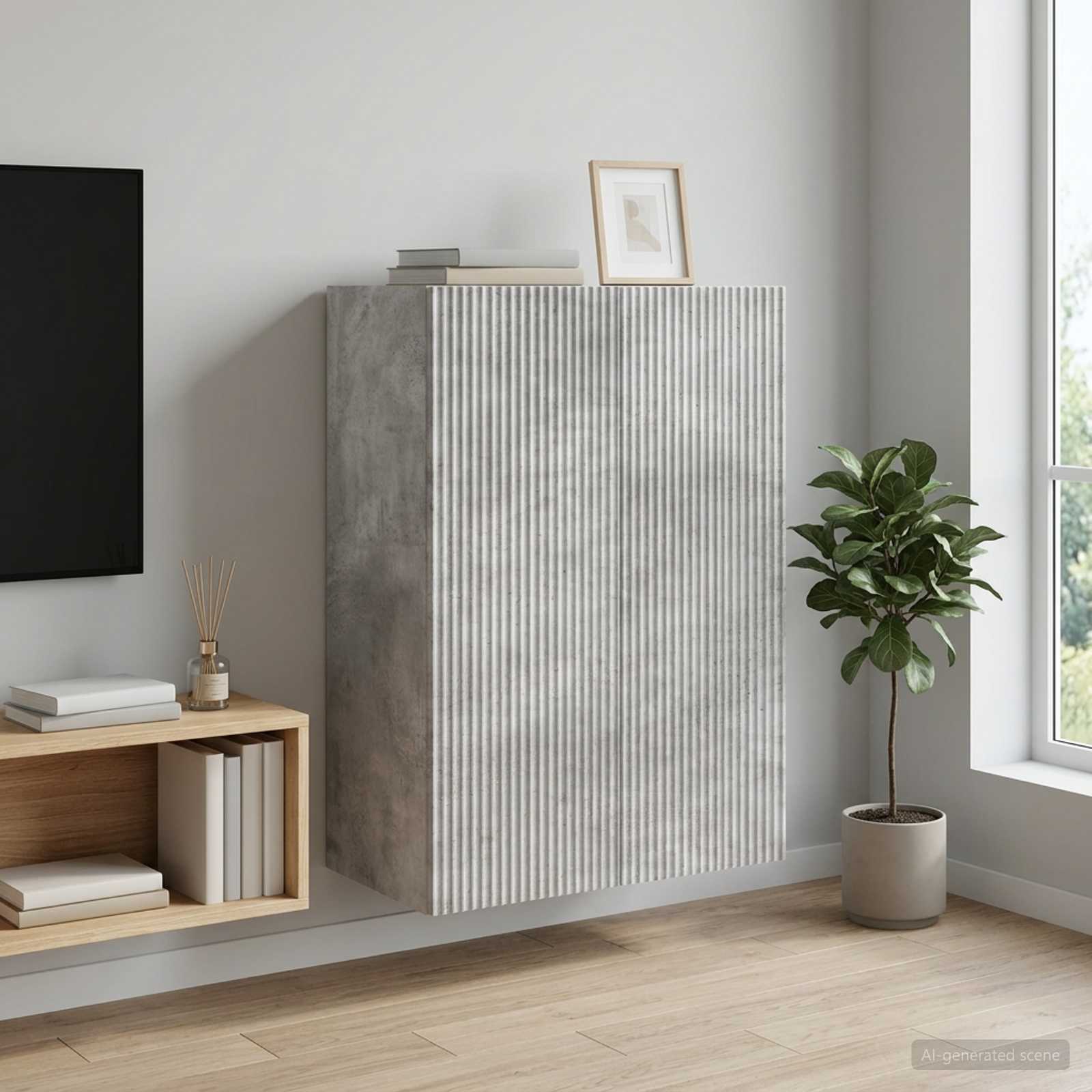 Wandkast Betongrijs 66 x 34,5 x 90 cm Bewerkt hout – afbeelding 1