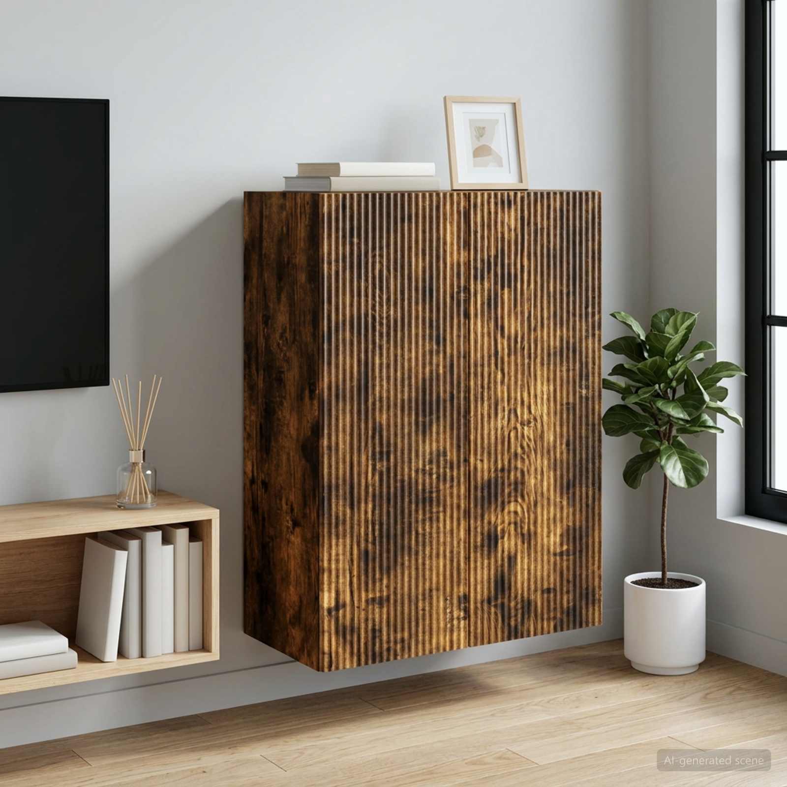 Wandkast Gerookt eiken 66 x 34,5 x 90 cm Bewerkt hout – afbeelding 1