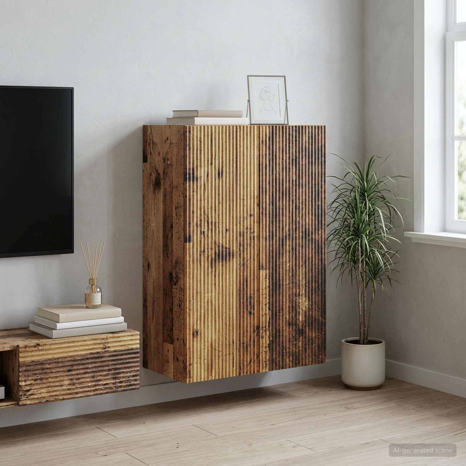 Wandkast Oud hout 66 x 34,5 x 90 cm Bewerkt hout – afbeelding 1