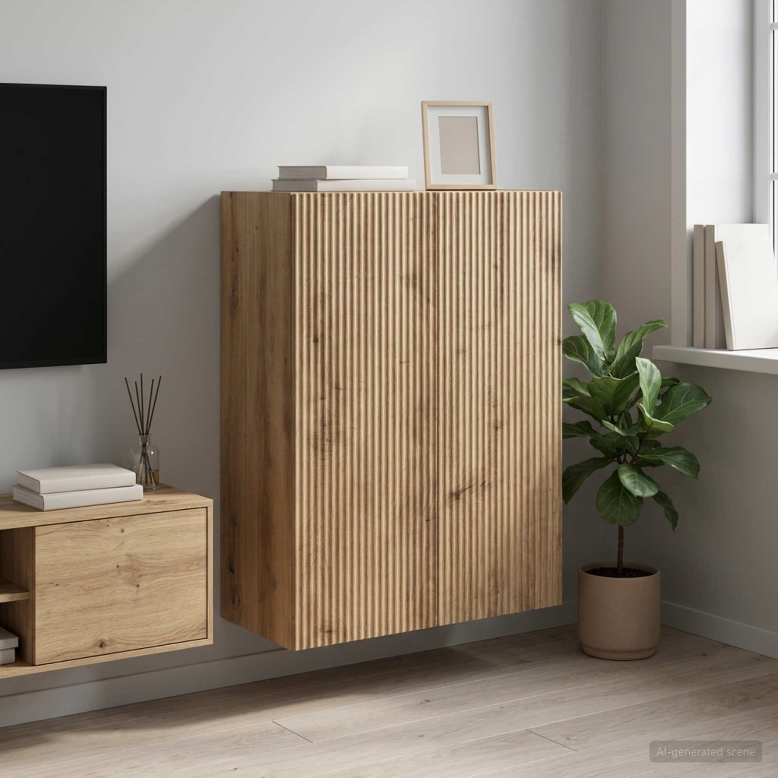 Wandkast 66 x 34,5 x 90 cm Bewerkt hout Artisanaal eiken