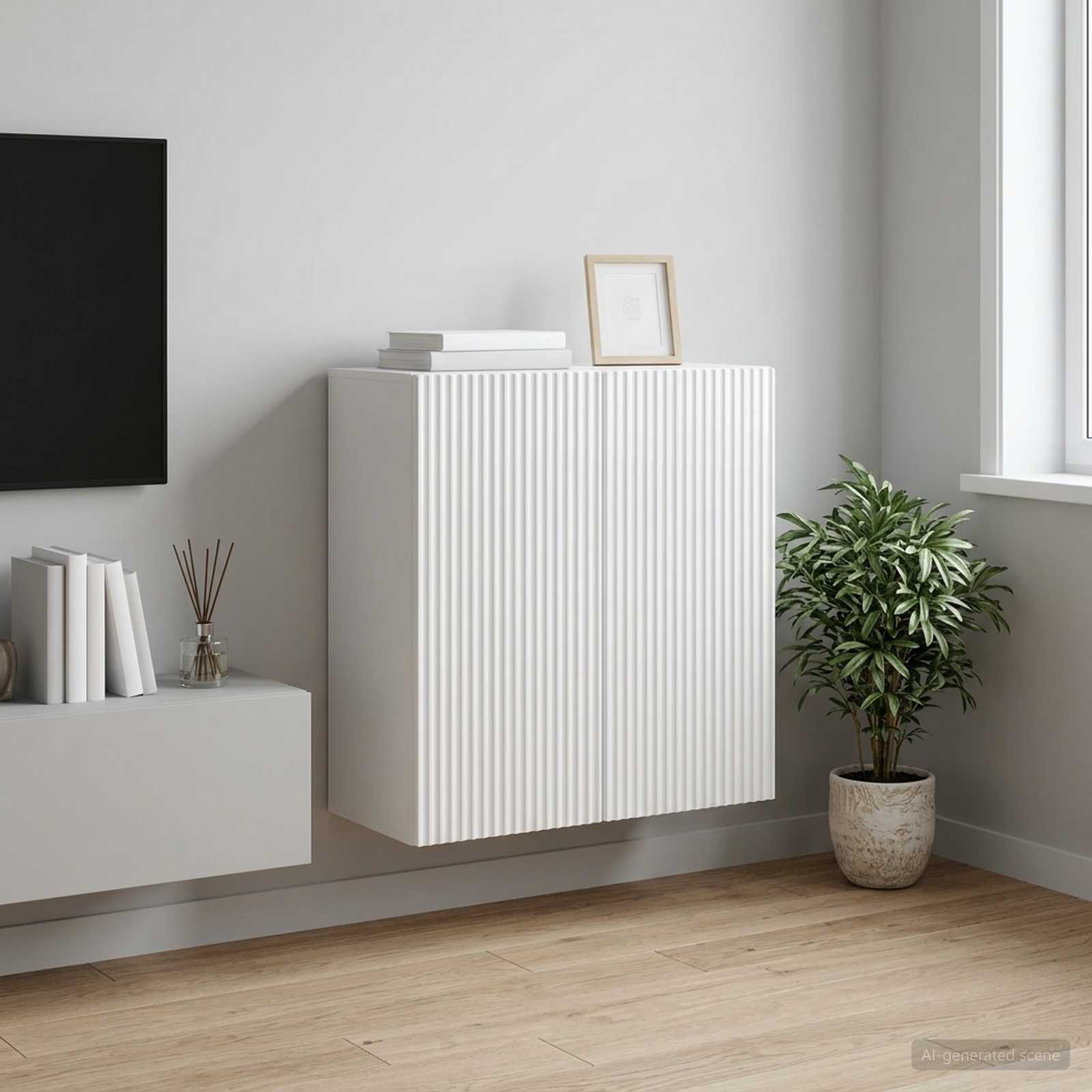 Wandkast Hoogglans Wit 59 x 31 x 60 cm Bewerkt hout – afbeelding 1