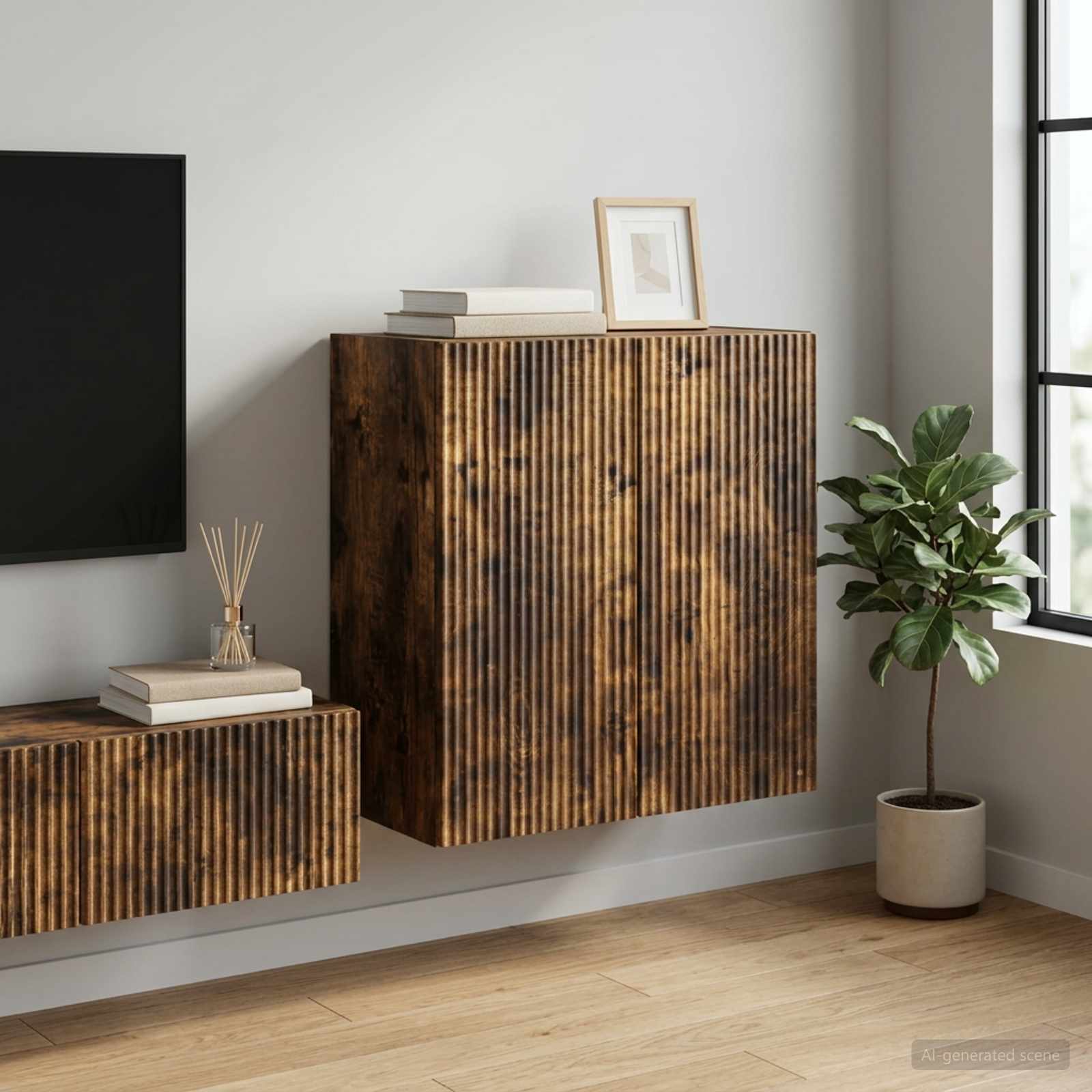 Wandkast Gerookt eiken 59 x 31 x 60 cm Bewerkt hout – afbeelding 1
