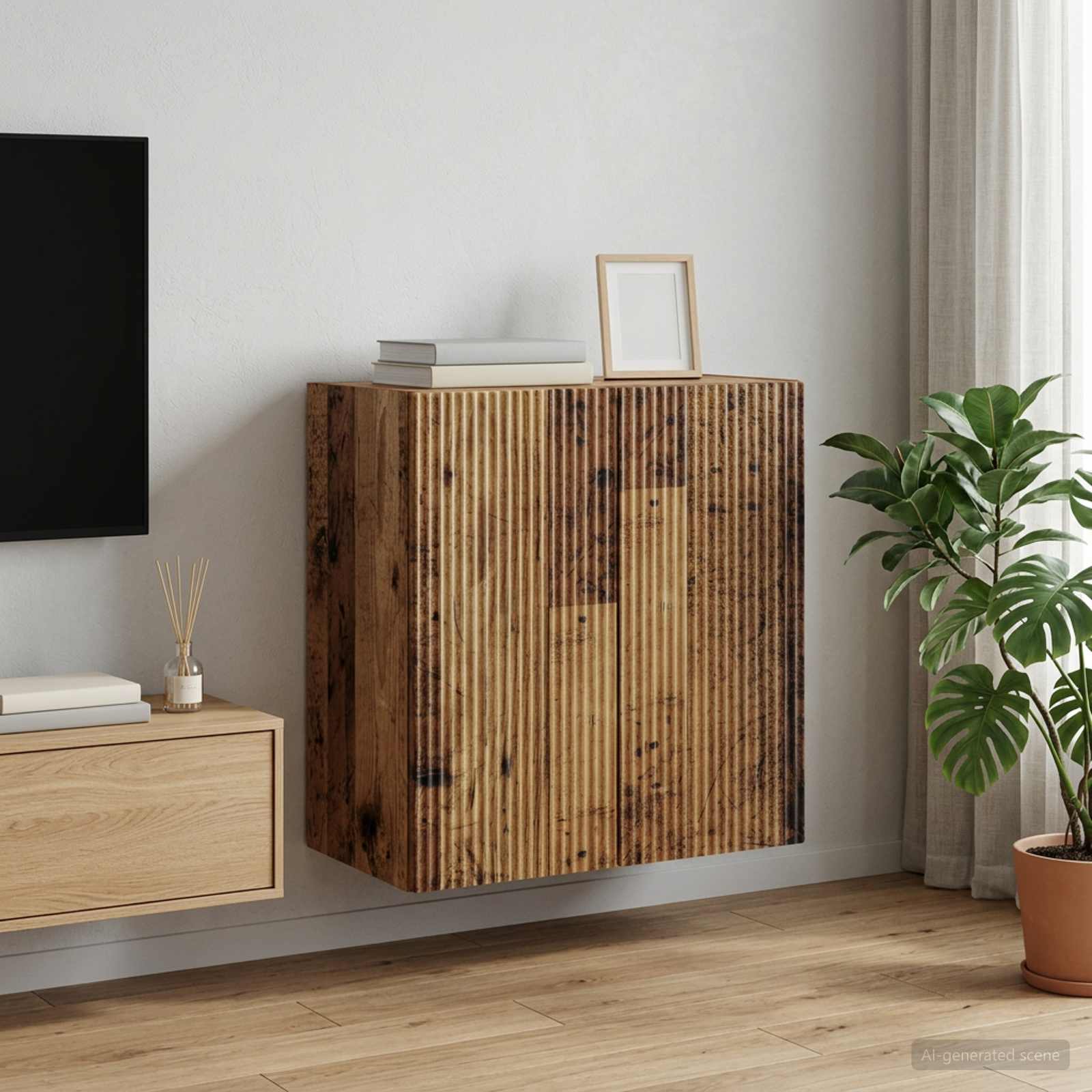 Wandkast Oud hout 59 x 31 x 60 cm Bewerkt hout – afbeelding 1