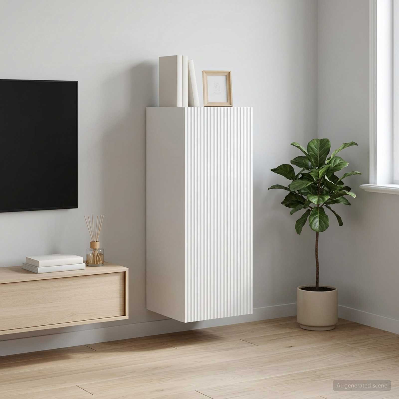 Wandkast Hoogglans Wit 33 x 34,5 x 90 cm Bewerkt hout – afbeelding 1