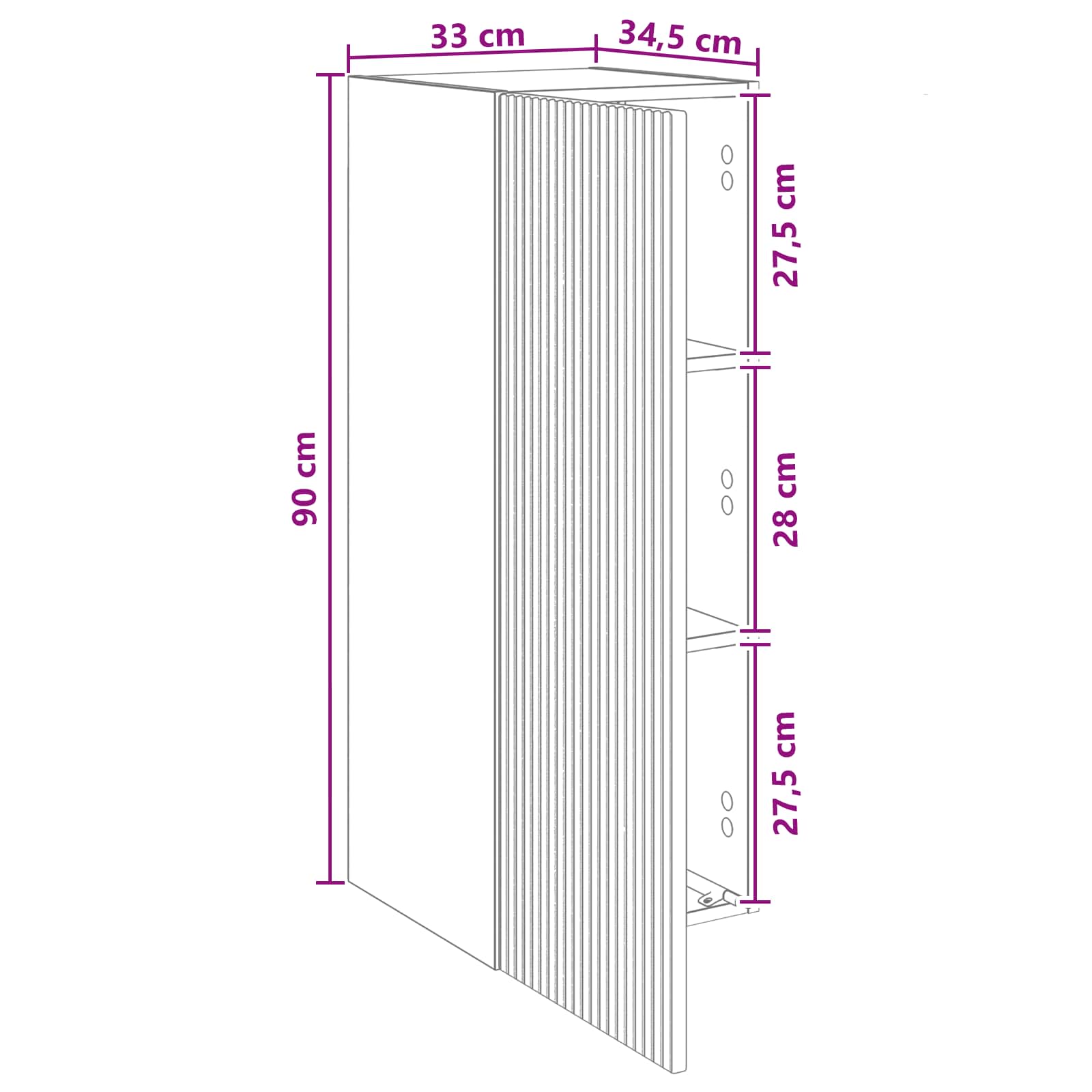 Wandkast Hoogglans Wit 33 x 34,5 x 90 cm Bewerkt hout – afbeelding 10
