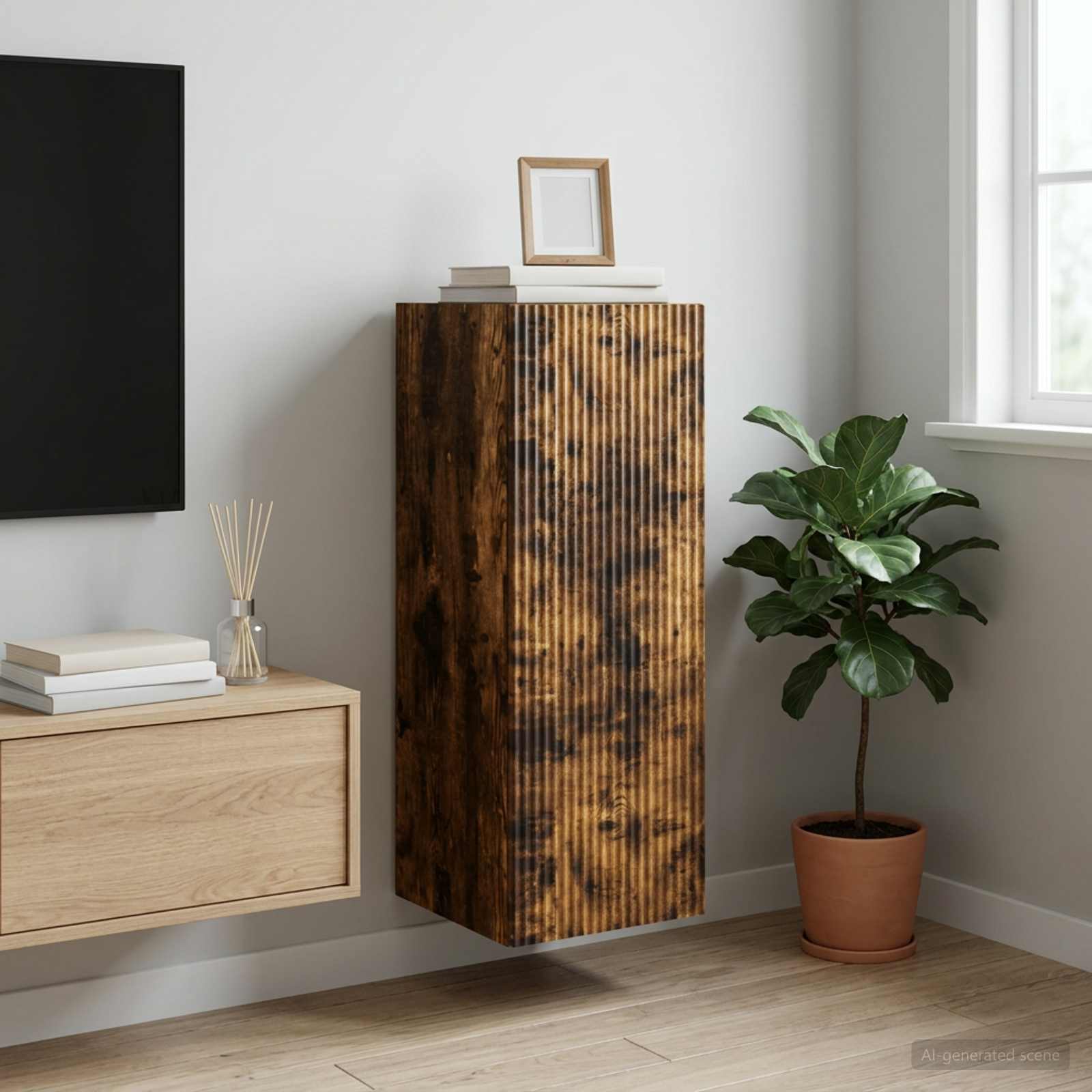 Wandkast Gerookt eiken 33 x 34,5 x 90 cm Bewerkt hout