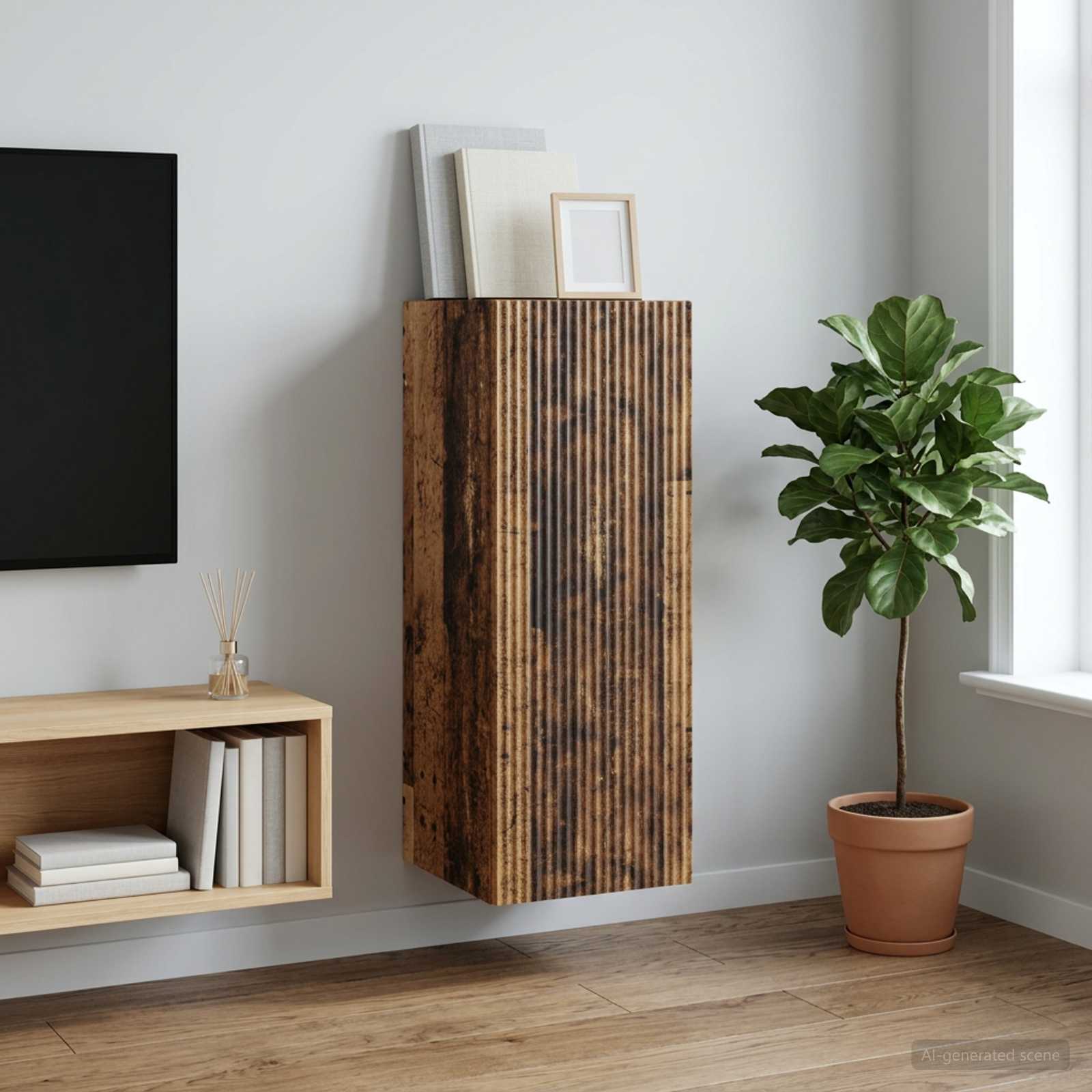 Wandkast Oud hout 33 x 34,5 x 90 cm Bewerkt hout