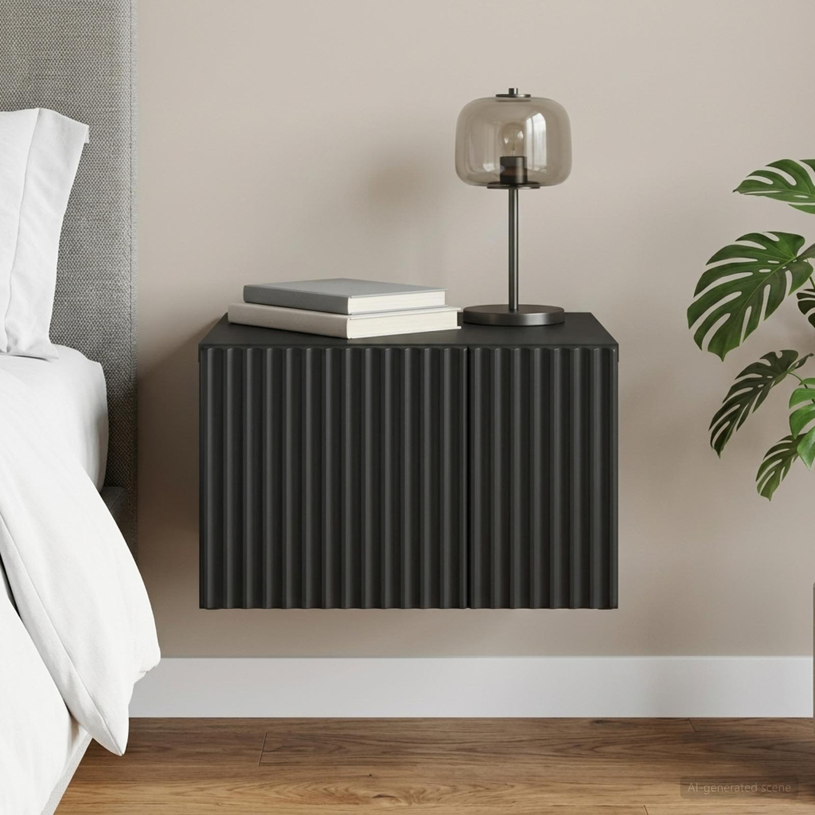 Wandbeugel Bedkast Zwart 33 x 34,5 x 20 cm Bewerkt hout