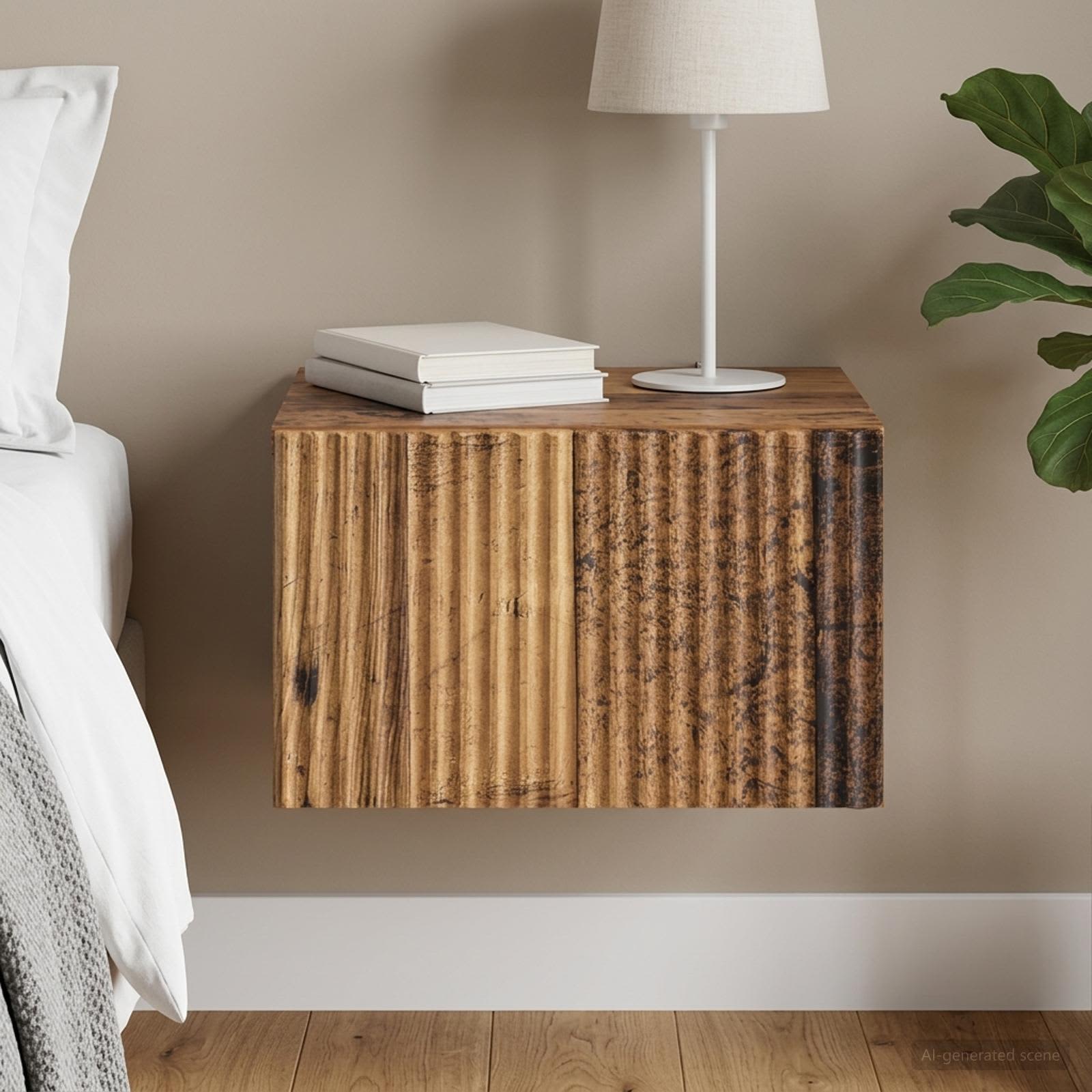 Wandbeugel Bedkast Oud hout 33 x 34,5 x 20 cm Bewerkt hout