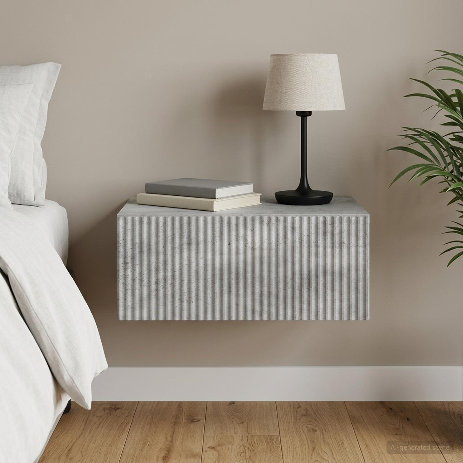 Wandbeugel Bedkast Betongrijs 49 x 34,5 x 20 cm Bewerkt hout