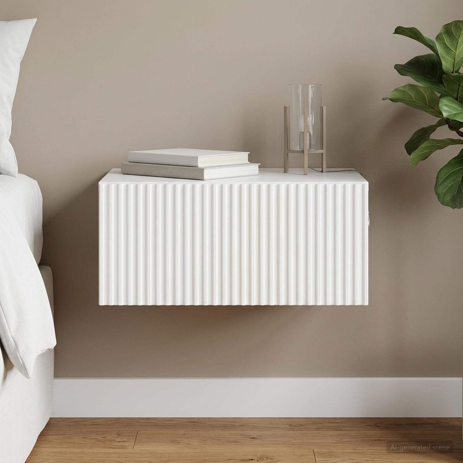 Wandbeugel Bedkast Hoogglans Wit 49 x 34,5 x 20 cm Bewerkt hout