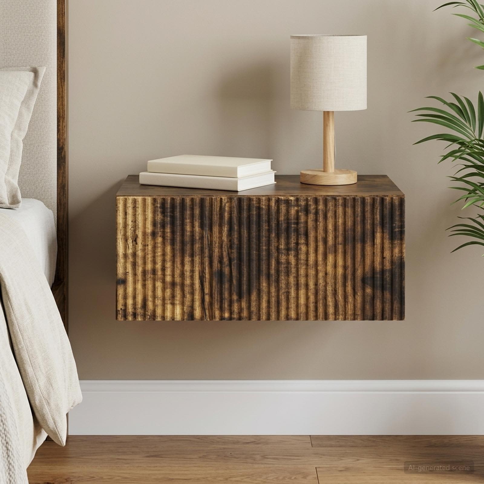 Wandbeugel Bedkast Gerookt eiken 49 x 34,5 x 20 cm Bewerkt hout