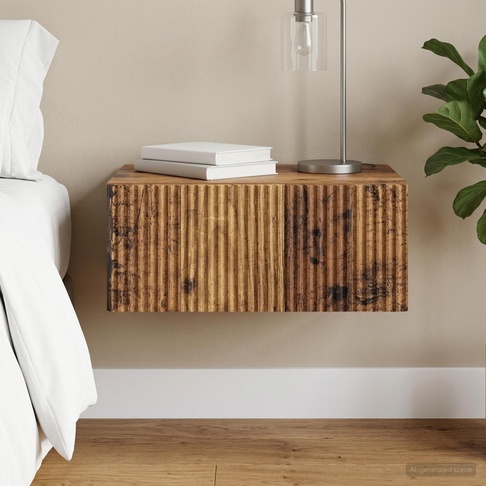 Wandbeugel Bedkast Oud hout 49 x 34,5 x 20 cm Bewerkt hout