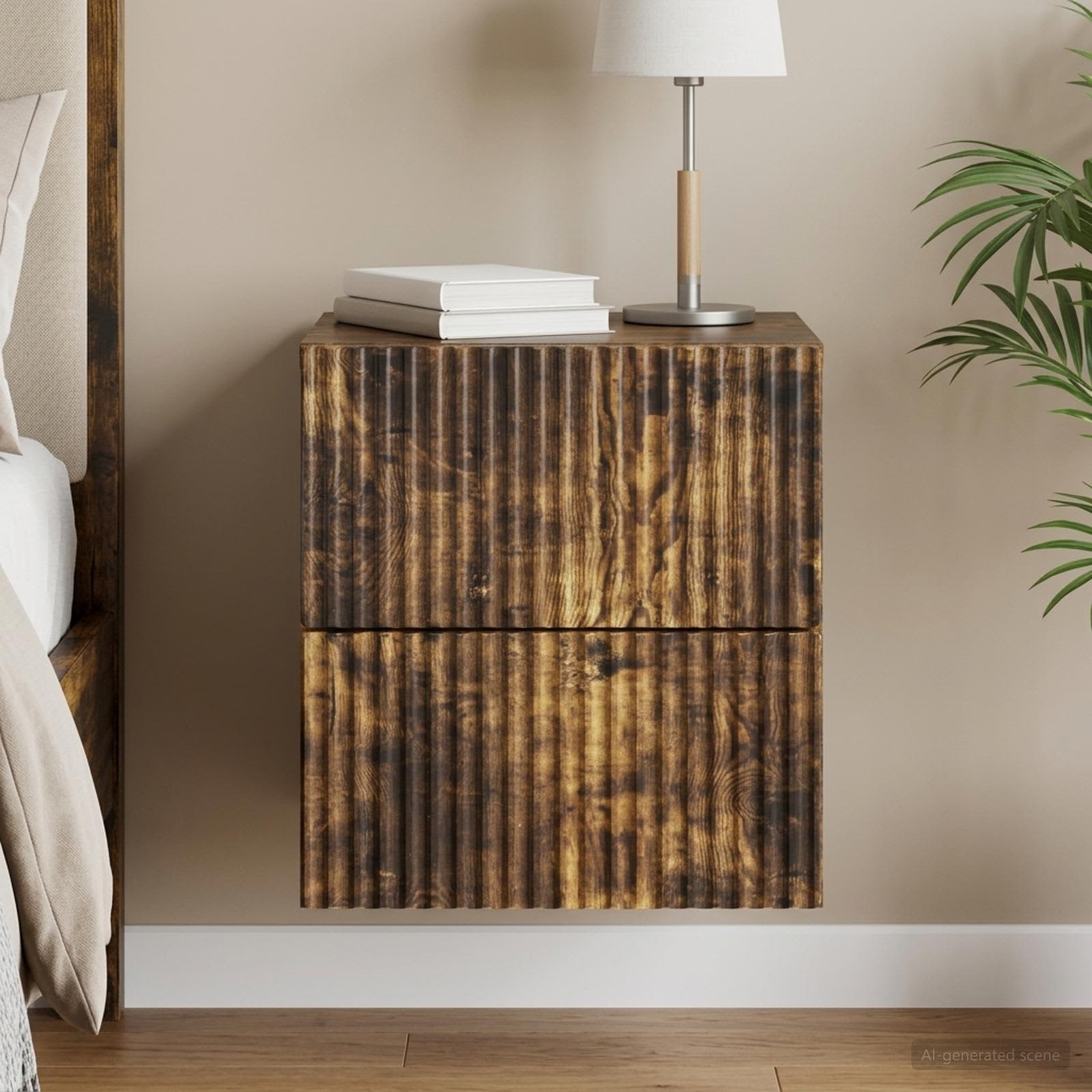 Wandbeugel Bedkast Gerookt eiken 33 x 34,5 x 40 cm Bewerkt hout
