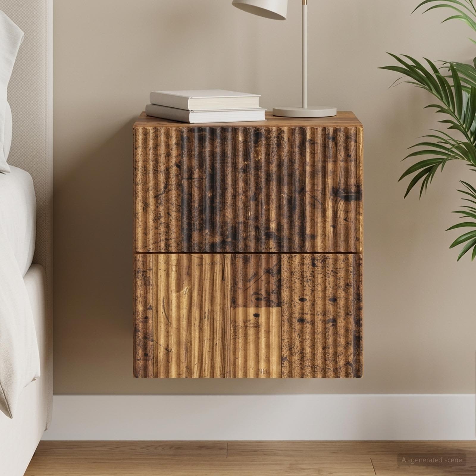 Wandbeugel Bedkast Oud hout 33 x 34,5 x 40 cm Bewerkt hout