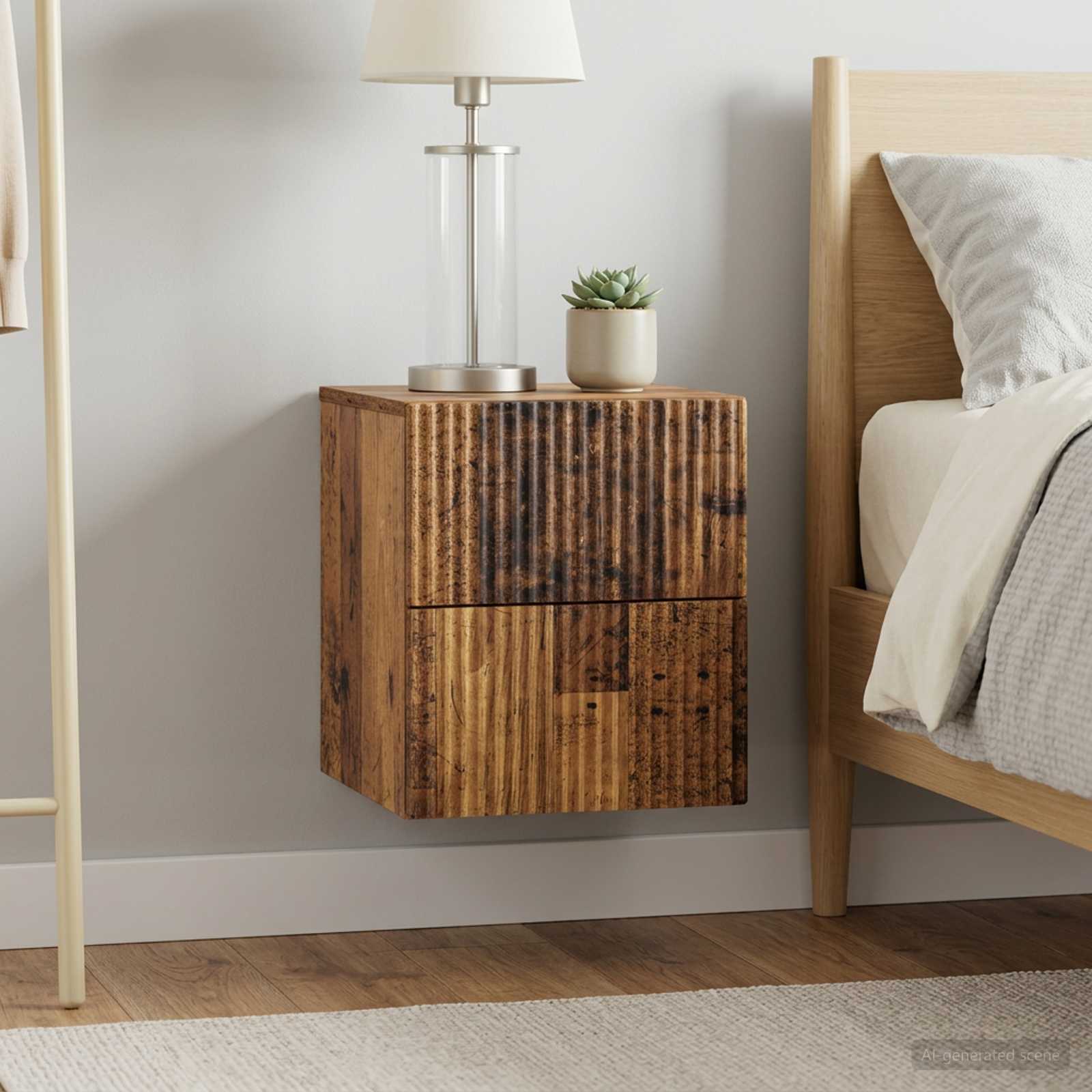 Wandbeugel Bedkast met lade 2 pcs Oud hout 33 x 34,5 x 40 cm