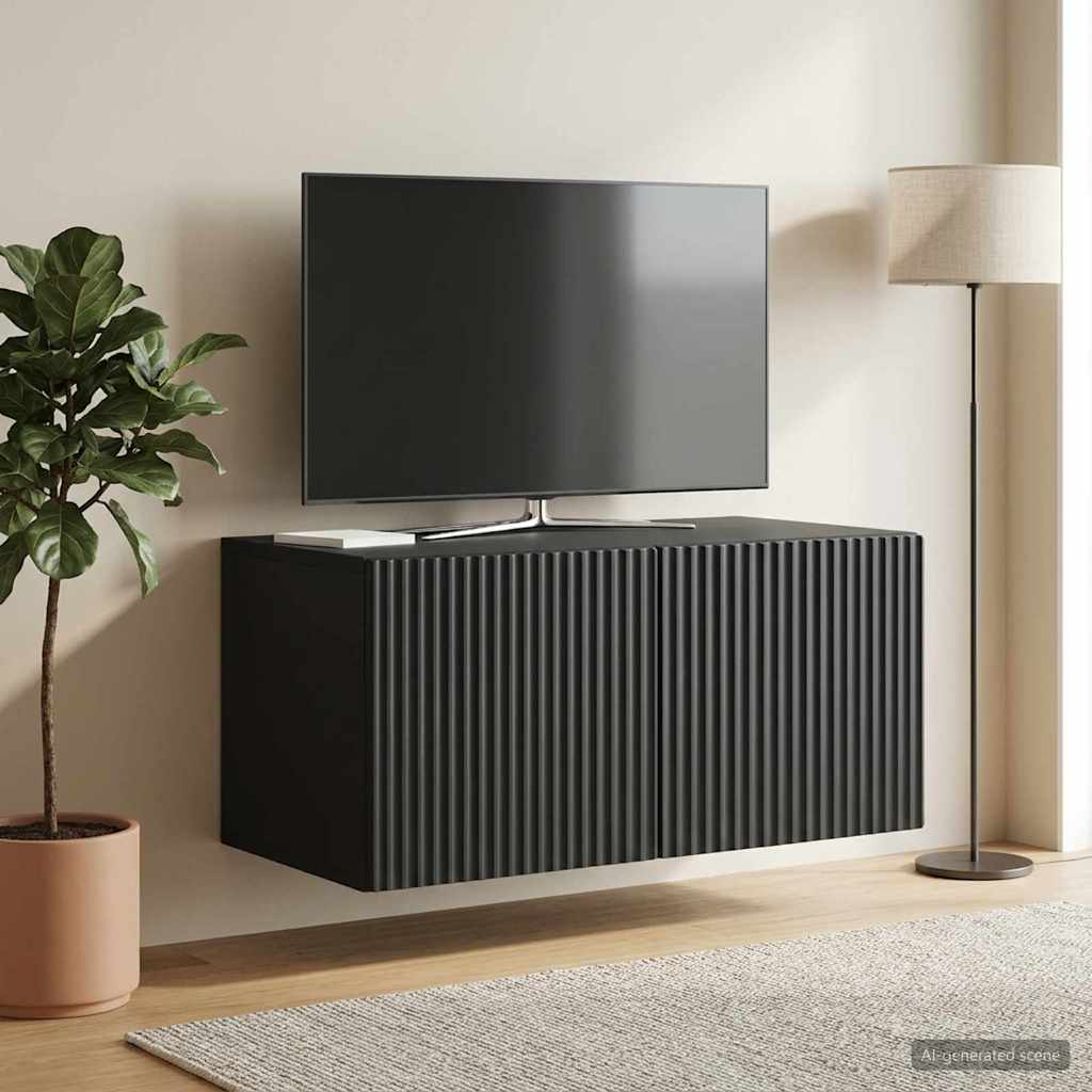 Wandbeugel TV-kast Zwart 59,5 x 41 x 30 cm Bewerkt hout – afbeelding 1