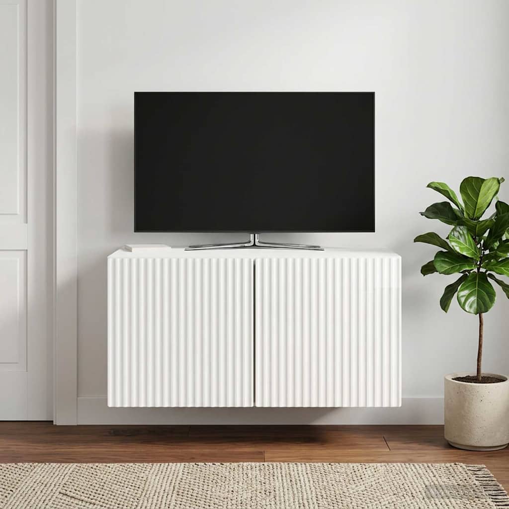 Wandbeugel TV-kast Hoogglans Wit 59,5 x 41 x 30 cm Bewerkt hout