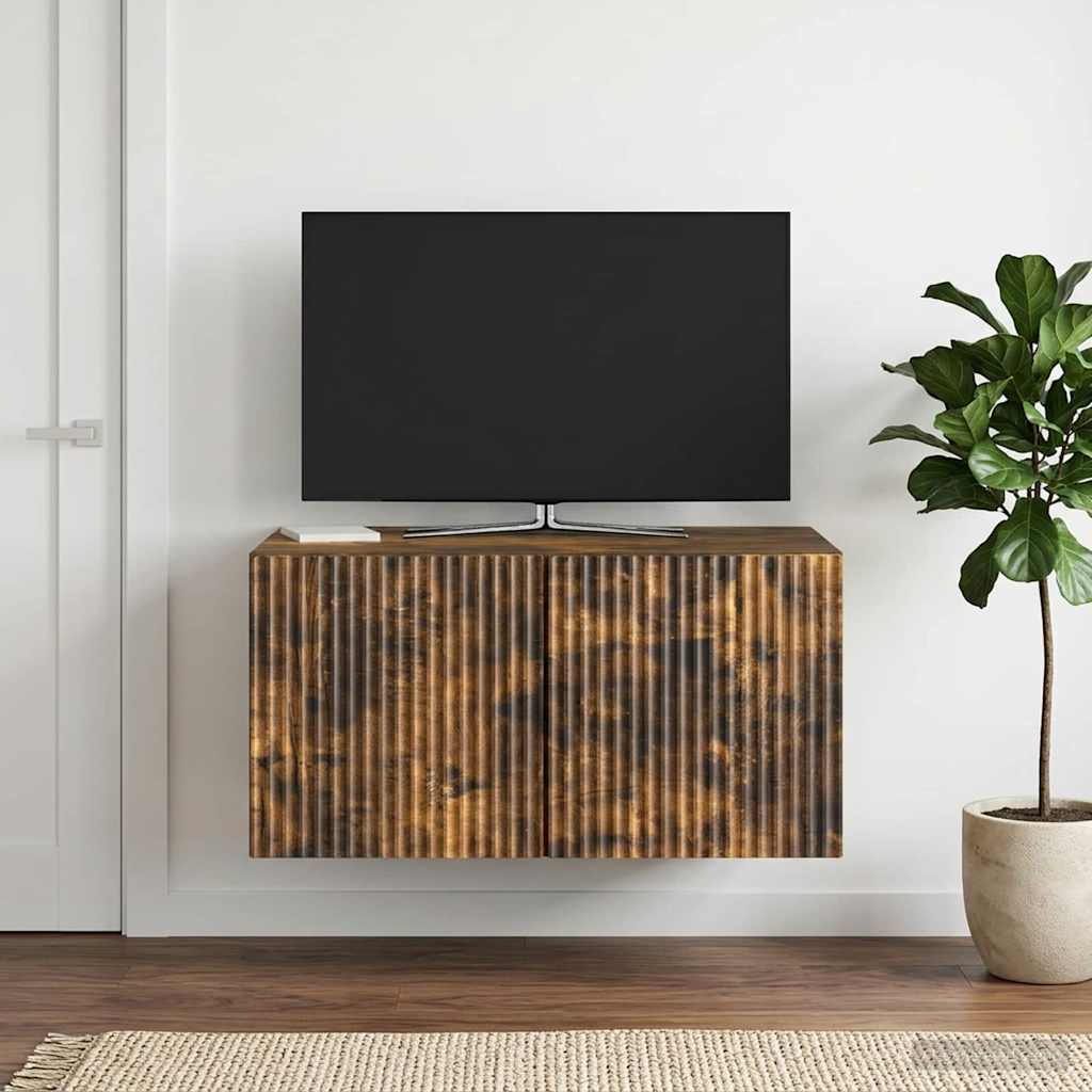 Wandbeugel TV-kast Gerookt eiken 59,5 x 41 x 30 cm Bewerkt hout – afbeelding 1