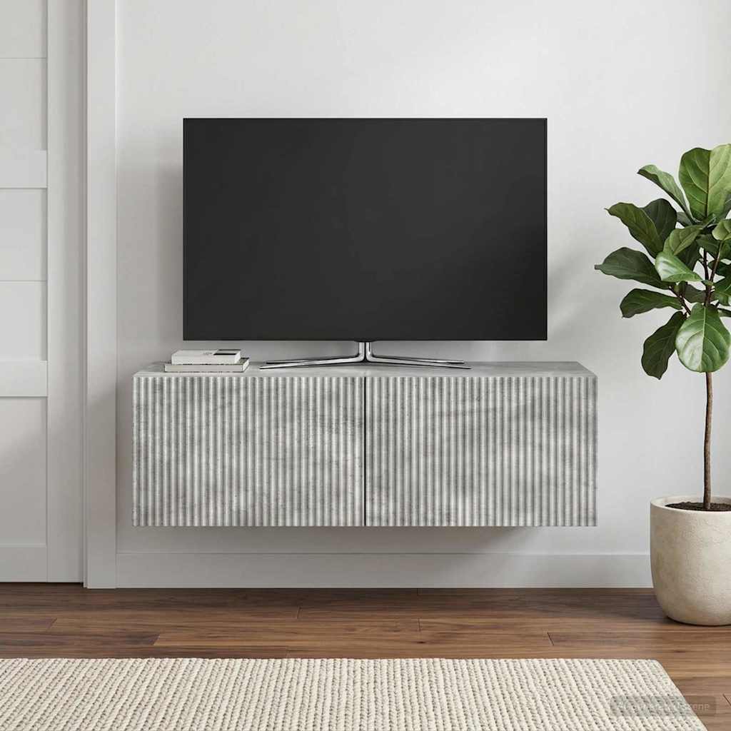 Wandbeugel TV-kast Betongrijs 98 x 41 x 30 cm Bewerkt hout – afbeelding 1