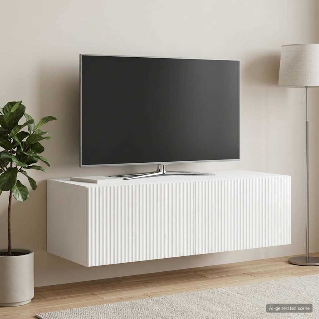 Wandbeugel TV-kast Hoogglans Wit 98 x 41 x 30 cm Bewerkt hout