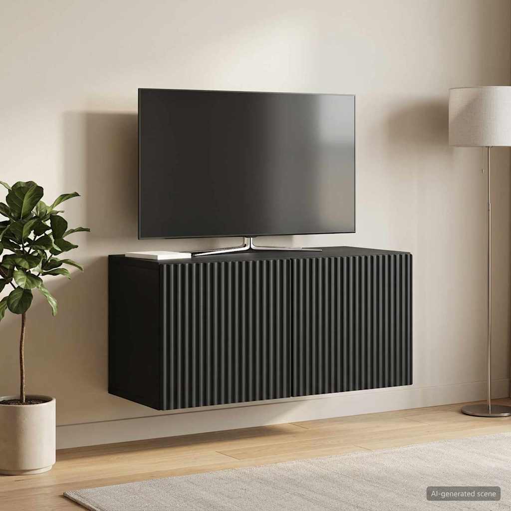 Wandbeugel TV-kast Zwart 59,5 x 31 x 30 cm Bewerkt hout