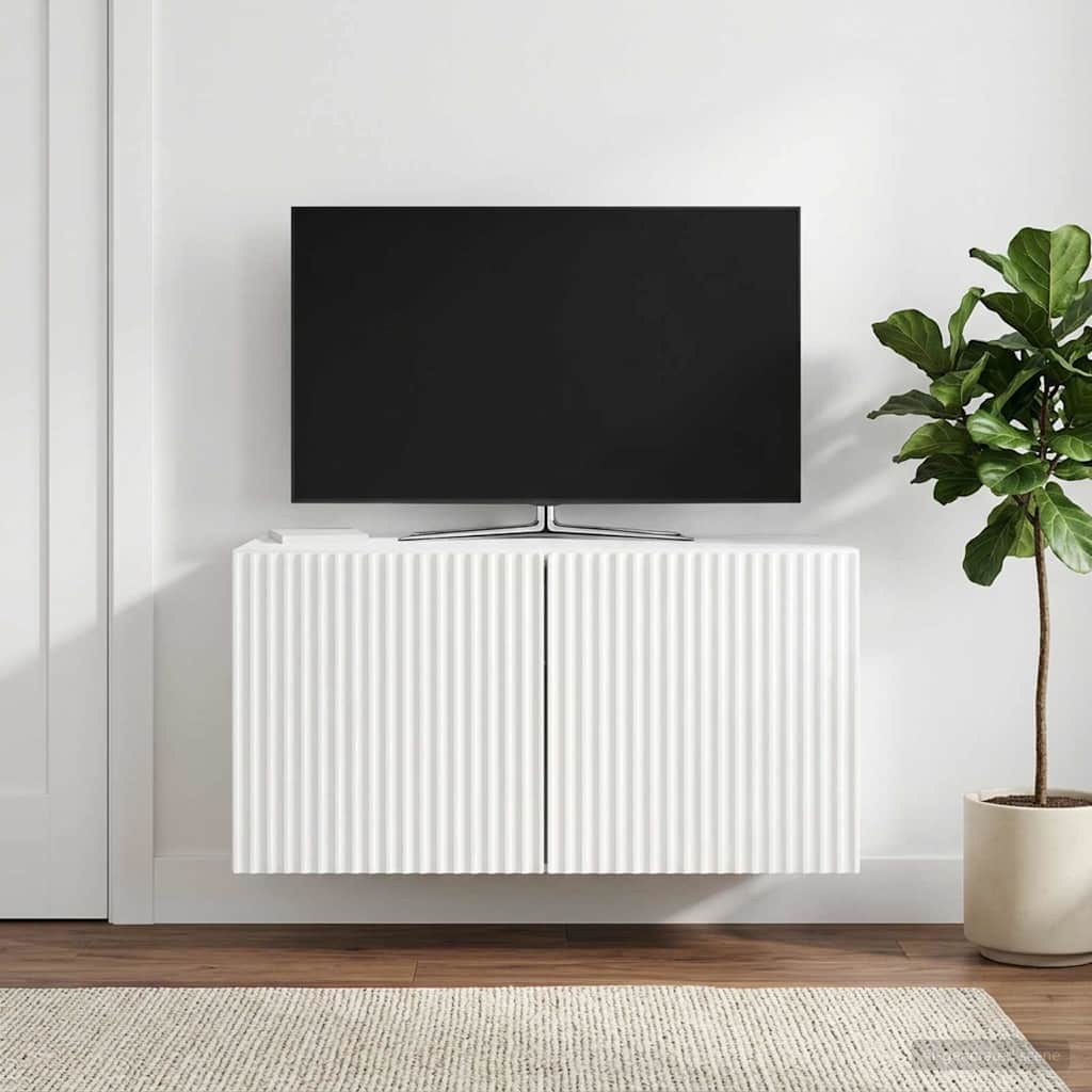 Wandbeugel TV-kast Hoogglans Wit 59,5 x 31 x 30 cm Bewerkt hout