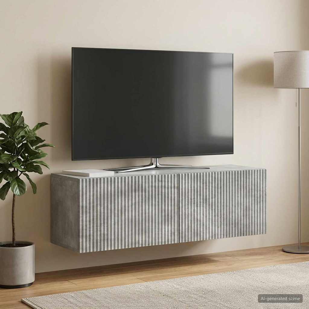 Wandbeugel TV-kast Betongrijs 98 x 31 x 30 cm Bewerkt hout – afbeelding 1