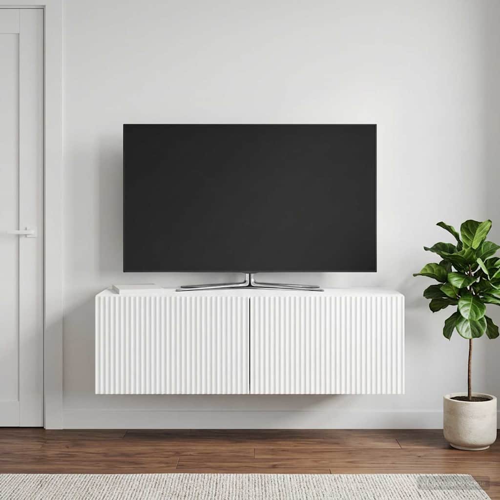 Wandbeugel TV-kast Hoogglans Wit 98 x 31 x 30 cm Bewerkt hout – afbeelding 1