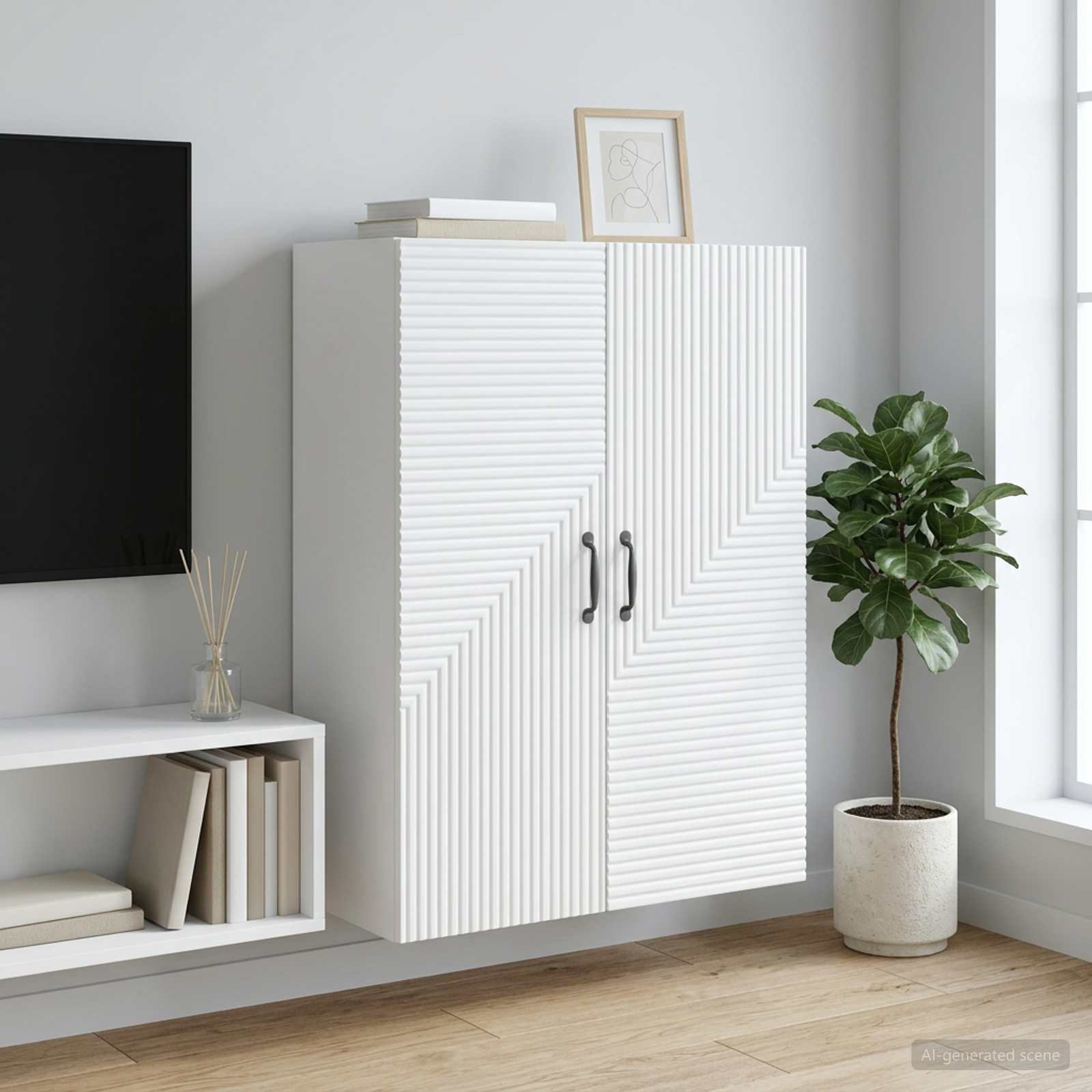 Wandkast Wit 66 x 34,5 x 90 cm Bewerkt hout