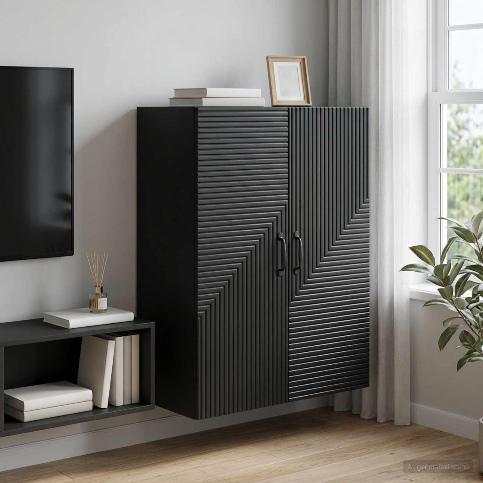 Wandkast Zwart 66 x 34,5 x 90 cm Bewerkt hout – afbeelding 1