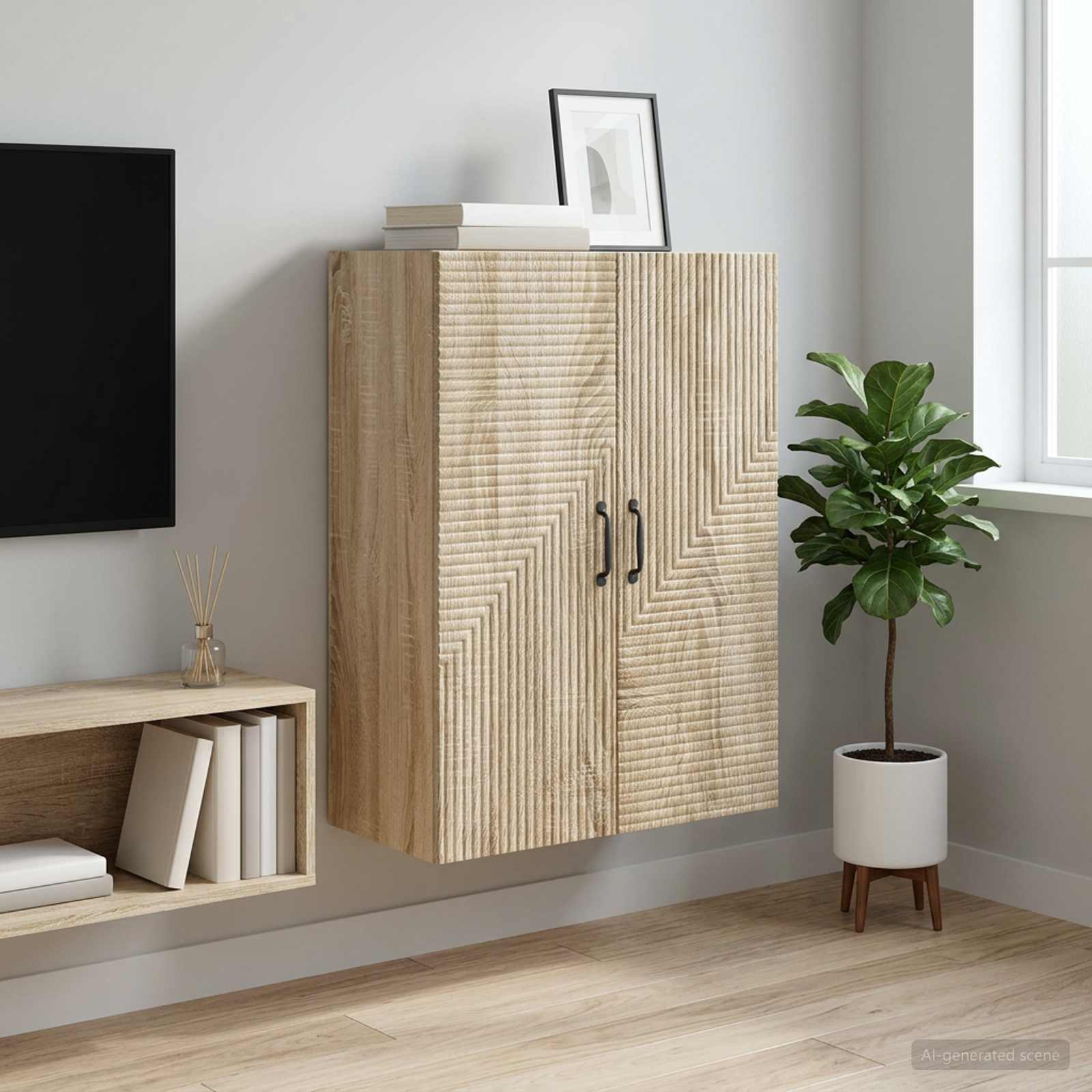 Wandkast Sonoma Eiken 66 x 34,5 x 90 cm Bewerkt hout – afbeelding 1