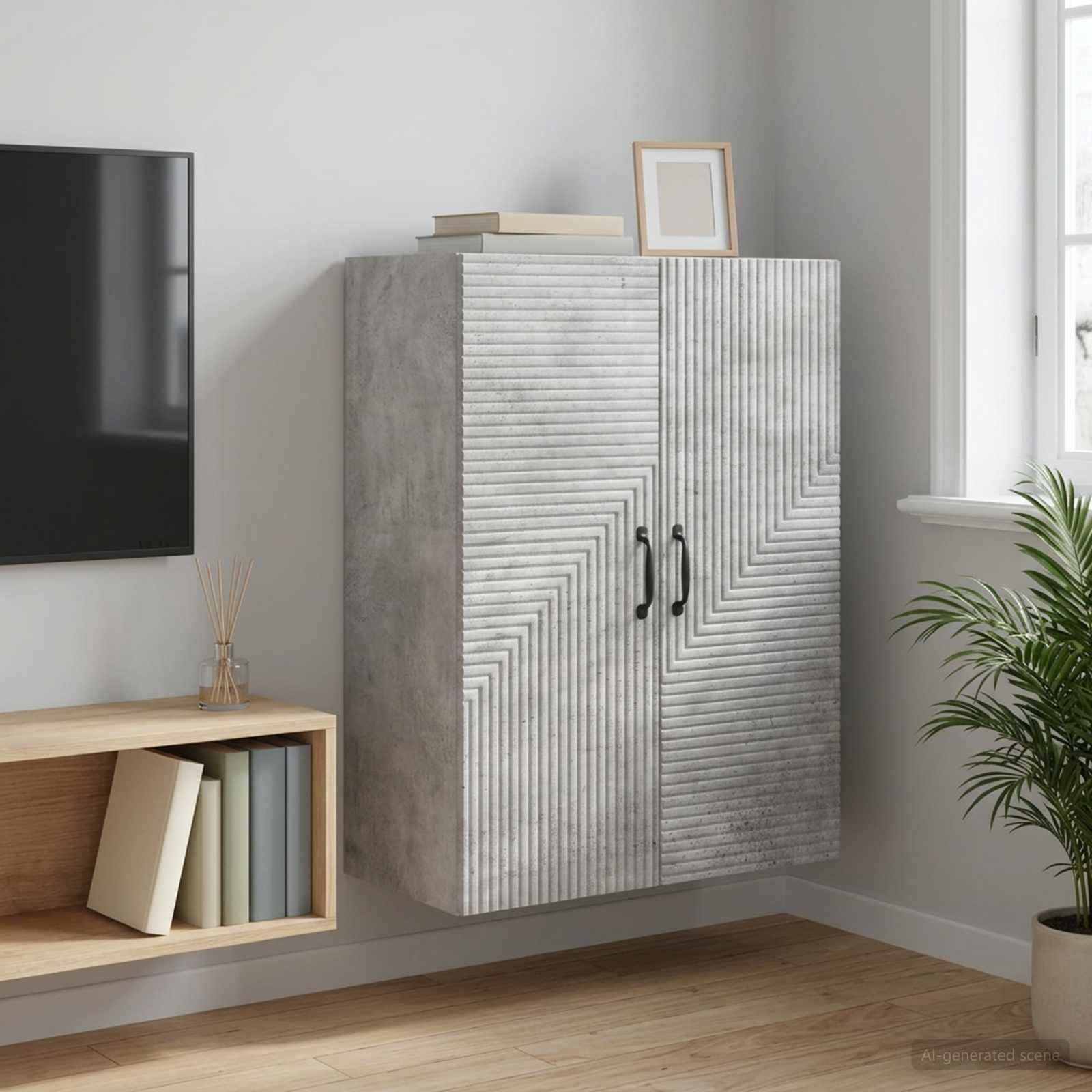 Wandkast Betongrijs 66 x 34,5 x 90 cm Bewerkt hout