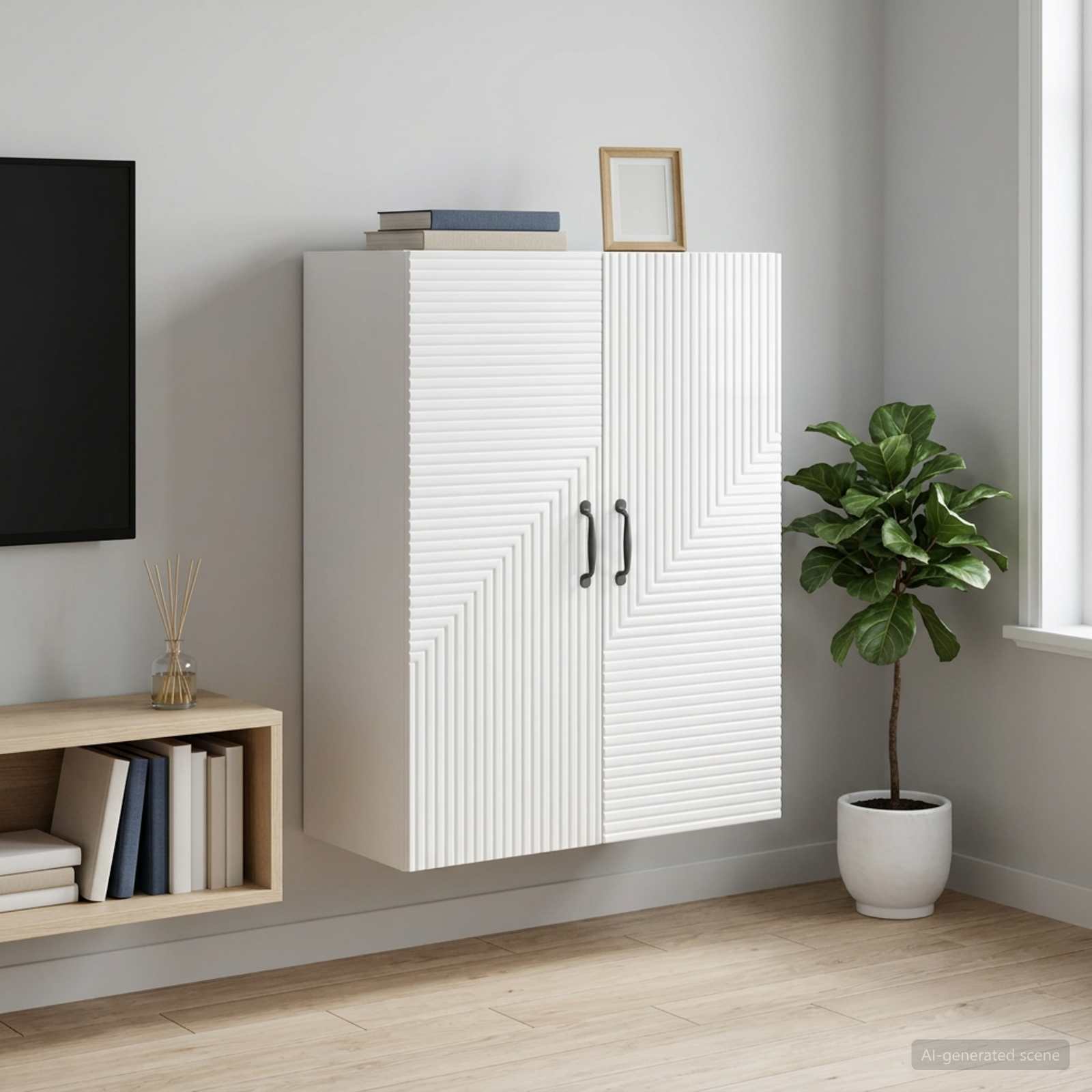 Wandkast Hoogglans Wit 66 x 34,5 x 90 cm Bewerkt hout – afbeelding 1
