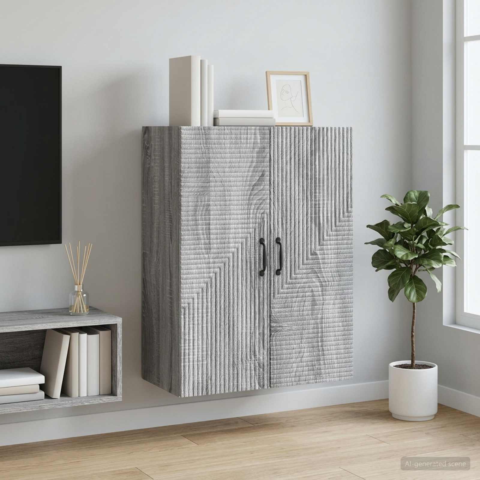 Wandkast Grijs Sonoma 66 x 34,5 x 90 cm Bewerkt hout – afbeelding 1