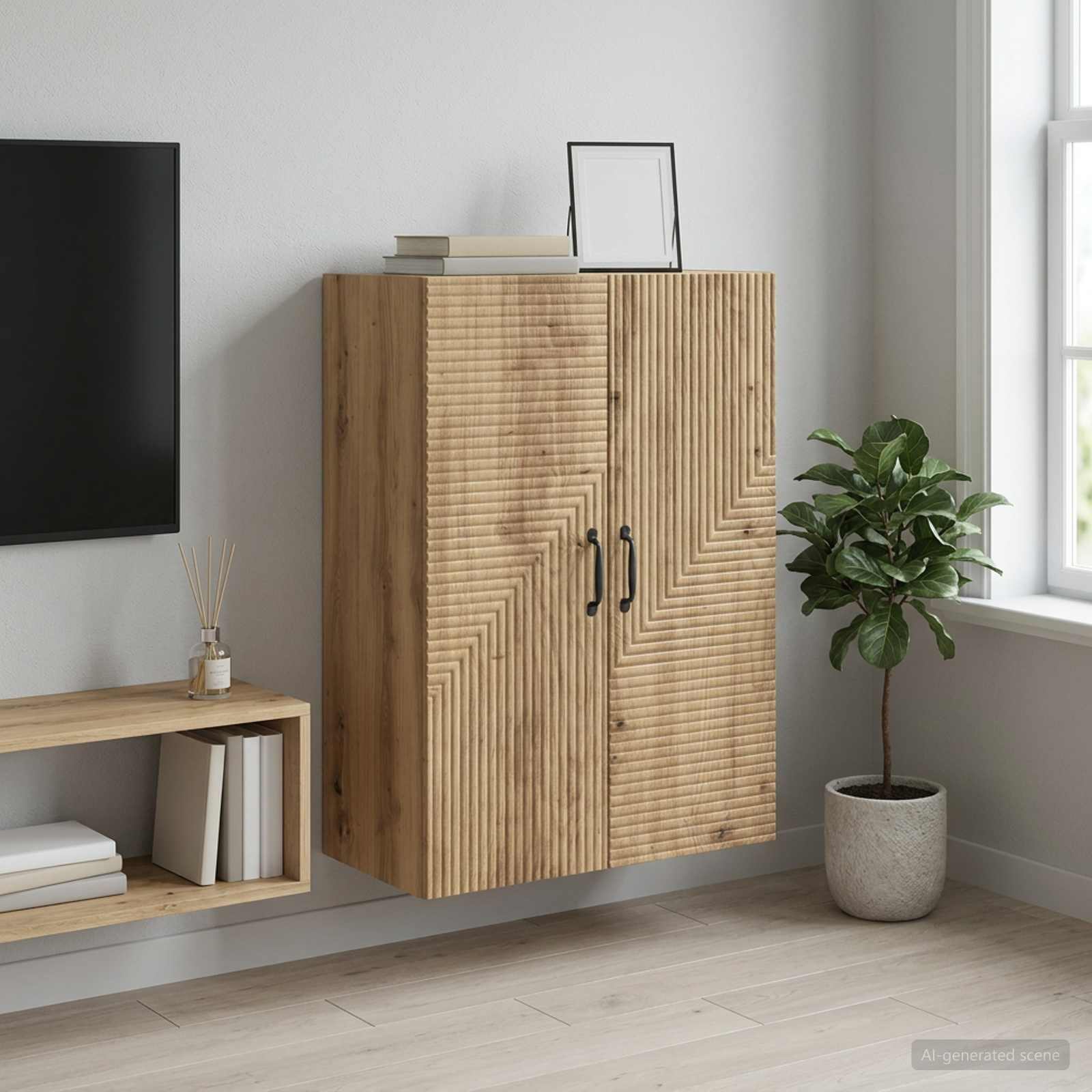 Wandkast 66 x 34,5 x 90 cm Bewerkt hout Artisanaal eiken