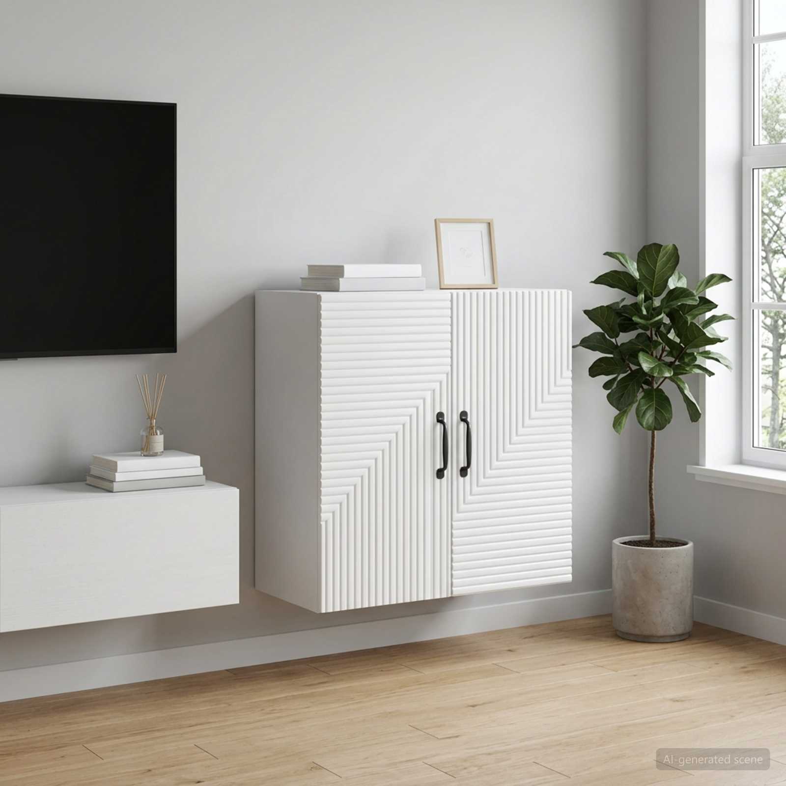Wandkast Hoogglans Wit 59 x 31 x 60 cm Bewerkt hout – afbeelding 1