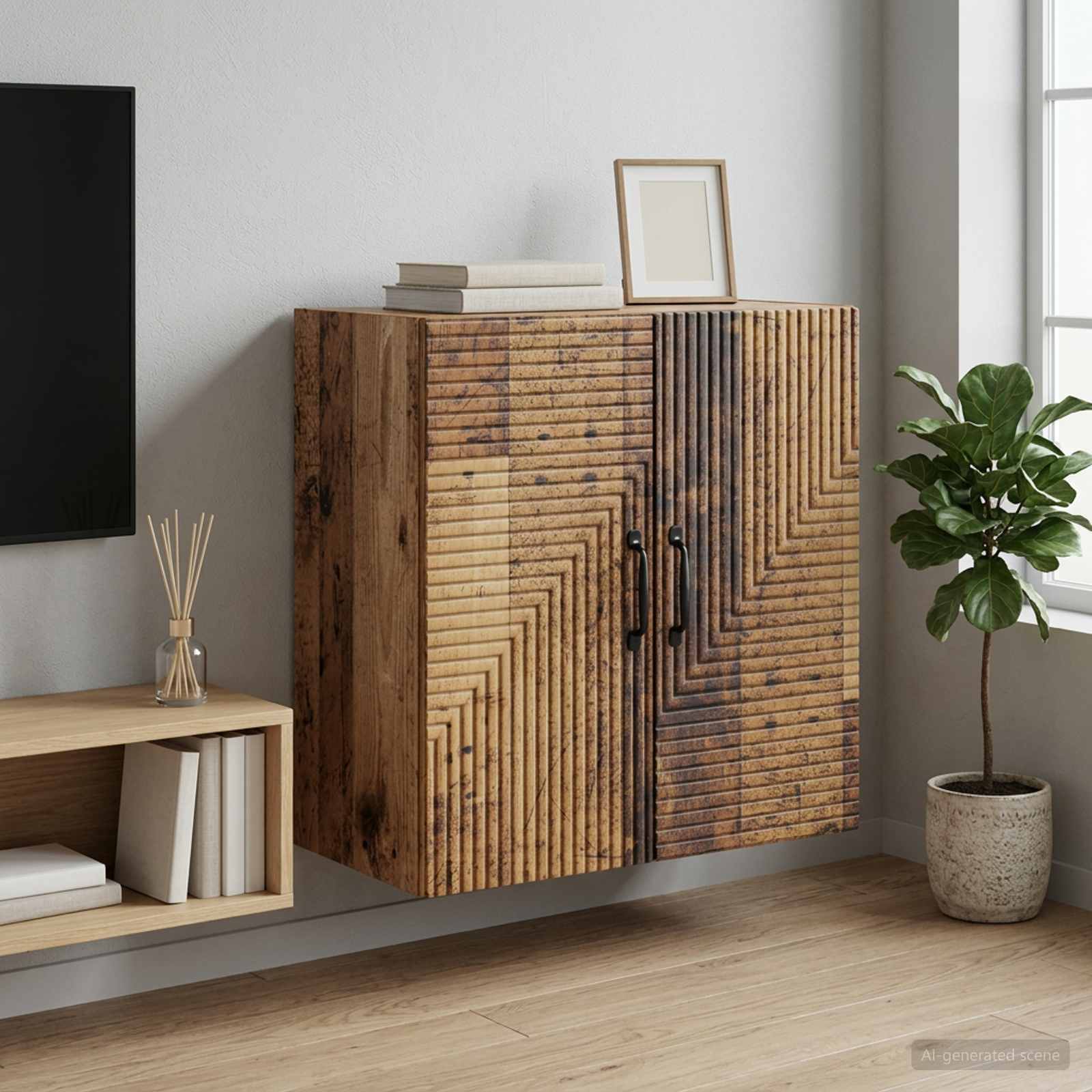 Wandkast Oud hout 59 x 31 x 60 cm Bewerkt hout – afbeelding 1