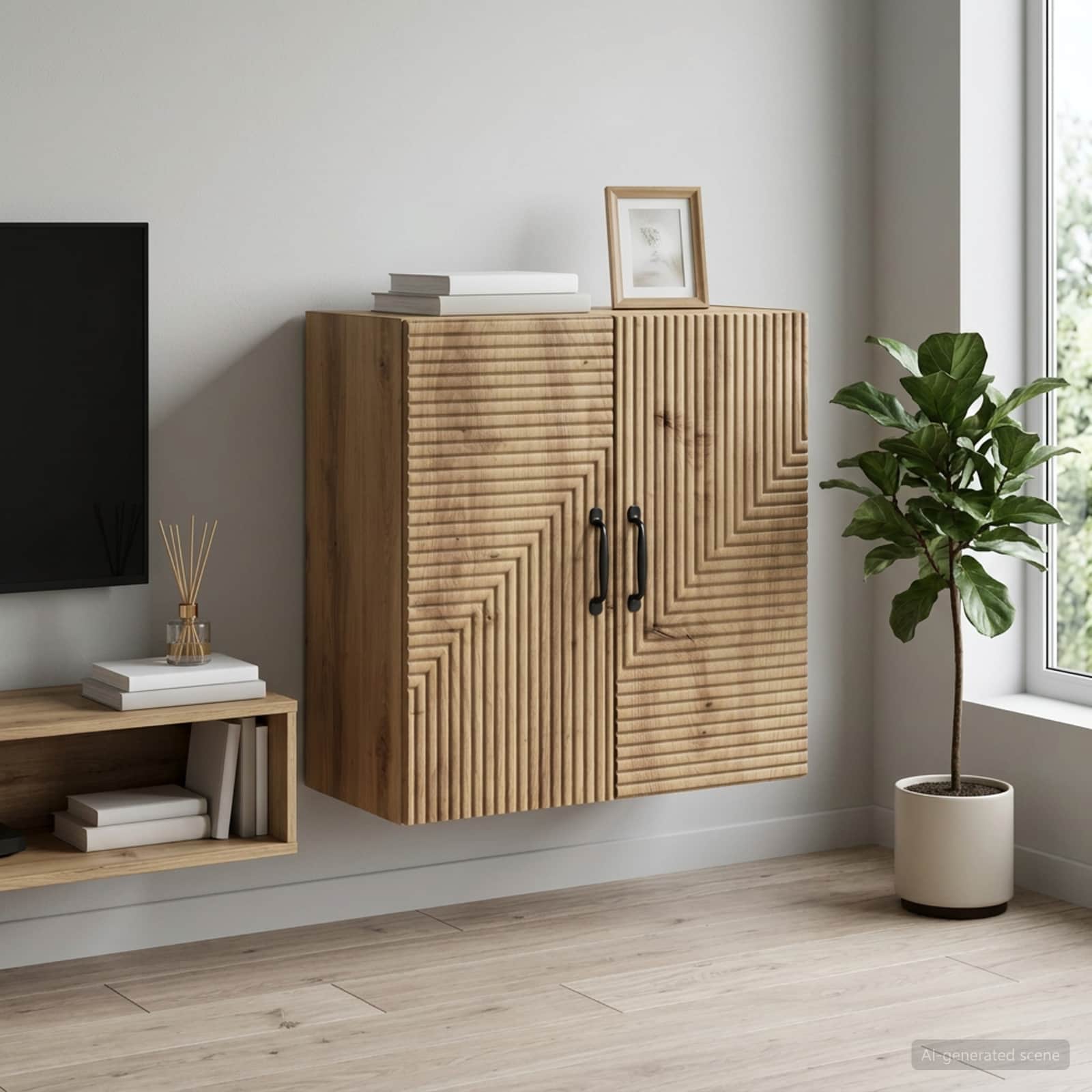 Wandkast 59 x 31 x 60 cm Bewerkt hout Artisanaal eiken