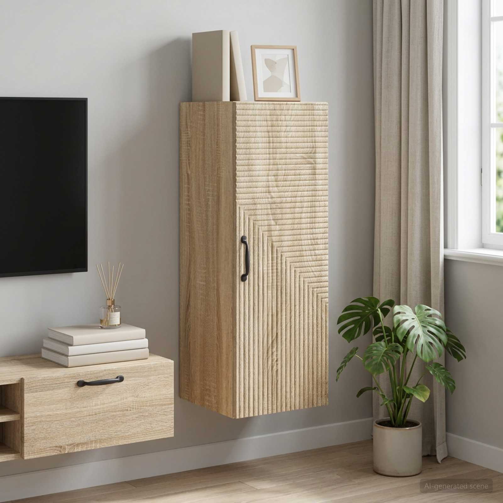 Wandkast Sonoma Eiken 33 x 34,5 x 90 cm Bewerkt hout – afbeelding 1