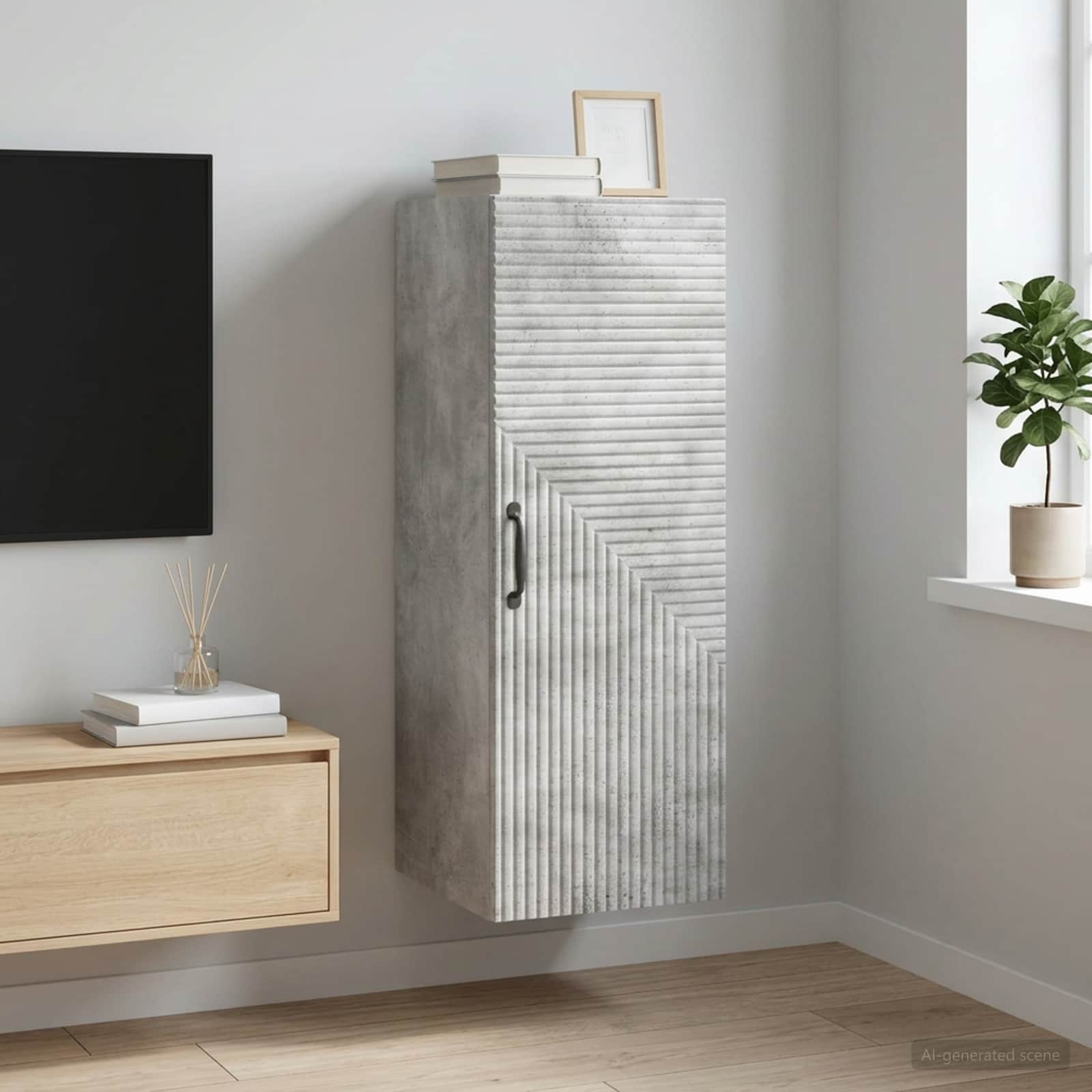 Wandkast Betongrijs 33 x 34,5 x 90 cm Bewerkt hout