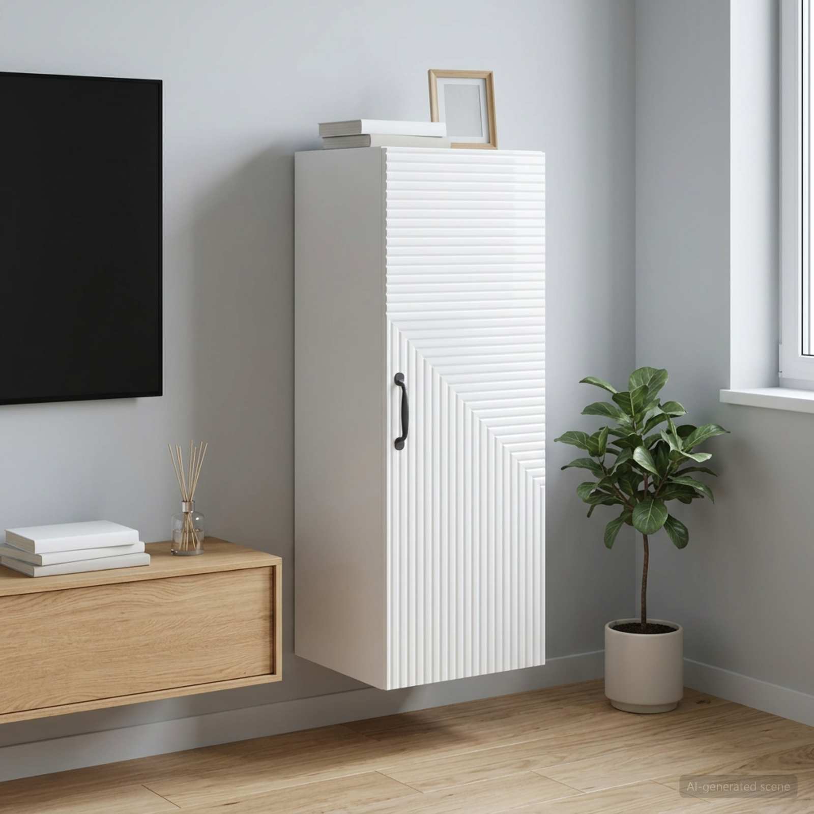 Wandkast Hoogglans Wit 33 x 34,5 x 90 cm Bewerkt hout